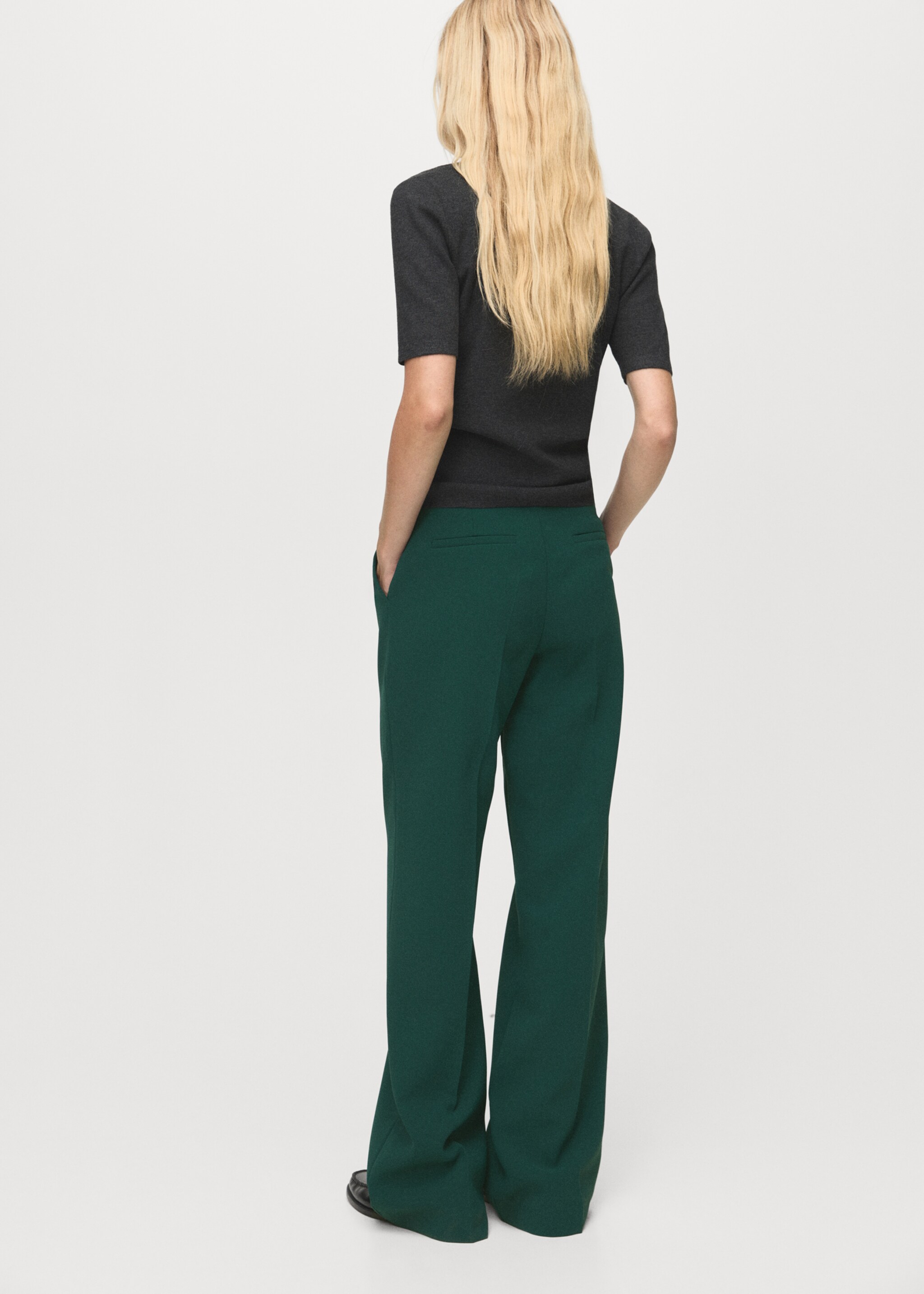 Straight mid-rise trousers - Reverse of the article, Green. Ref: 17064789-00.