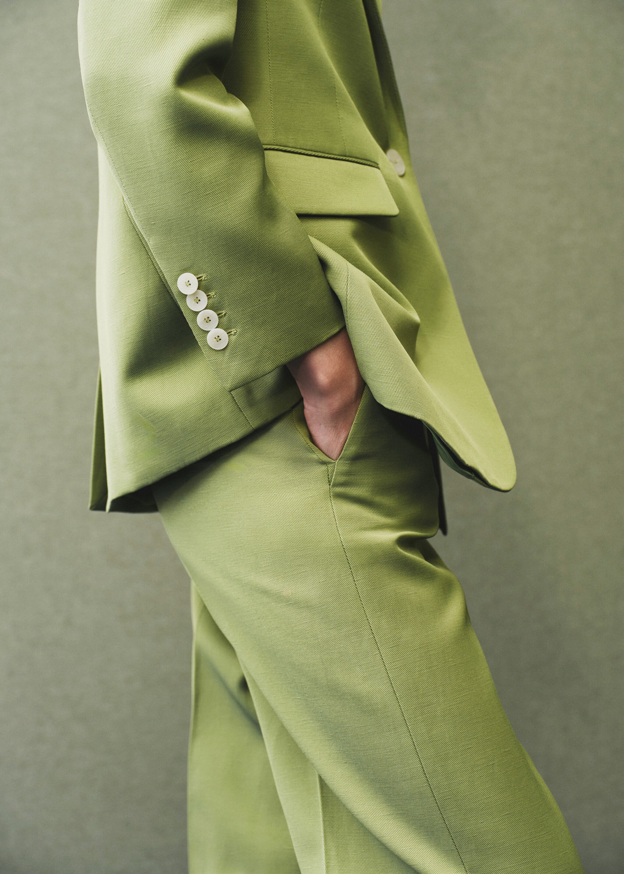 Blazer costume lin mélangé - Détail de l'article 2, Vert. Ref: 17064790-00.