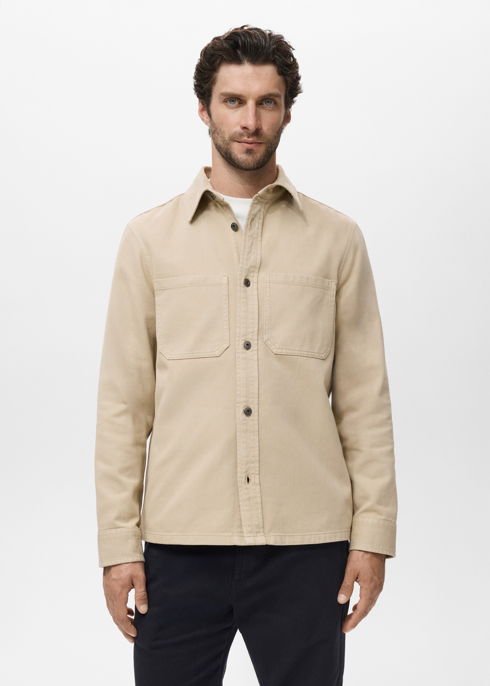 Surchemise en jean poches - Plan moyen, Beige. Ref: 17065142-00.