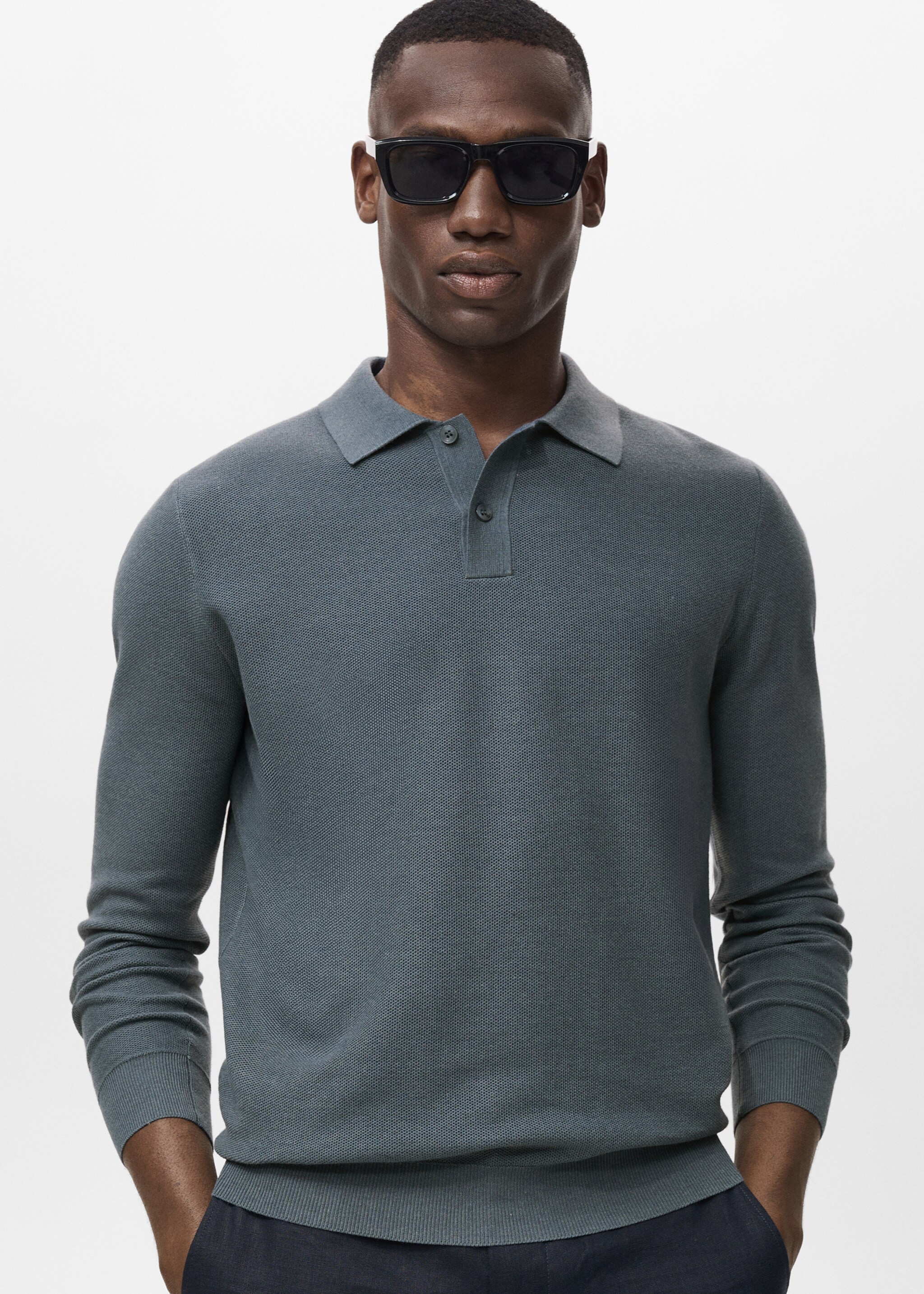 Micro-structured cotton polo shirt - Medium plane, Petrol Blue. Ref: 17065145-00.