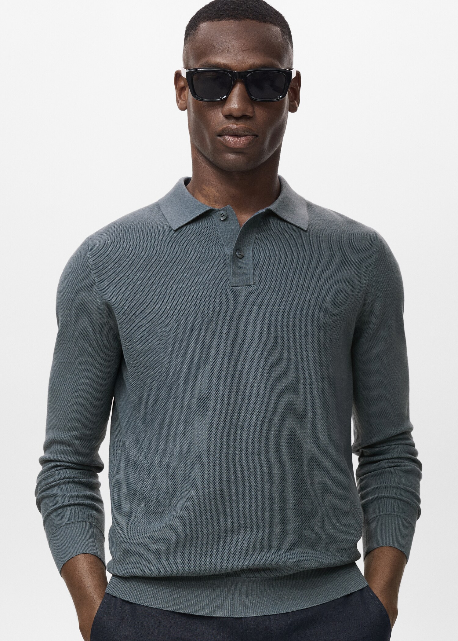 Micro-structured cotton polo shirt - Medium plane