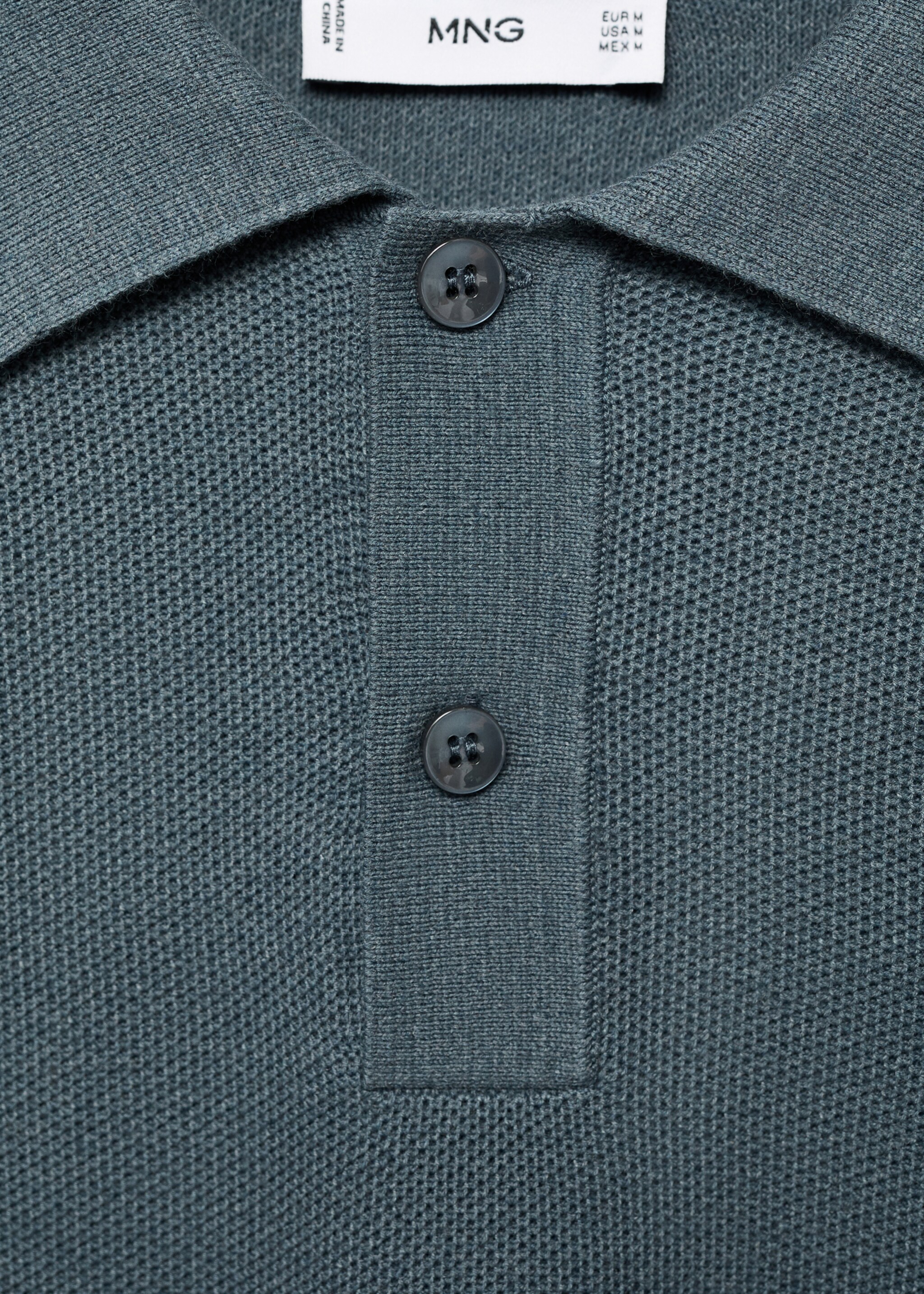 Micro-structured cotton polo shirt - Details of the article 8, Petrol Blue. Ref: 17065145-00.