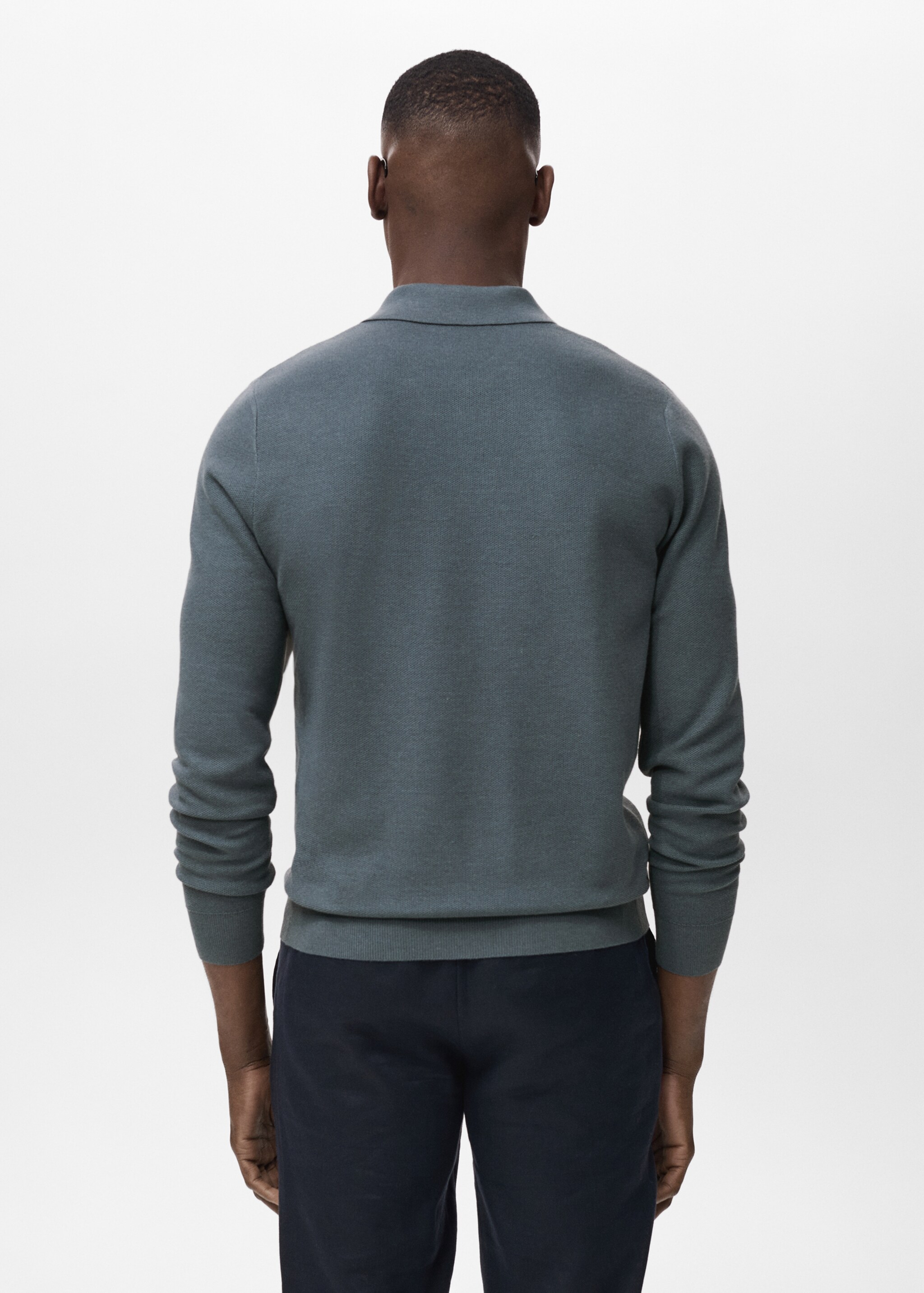 Micro-structured cotton polo shirt - Reverse of the article, Petrol Blue. Ref: 17065145-00.