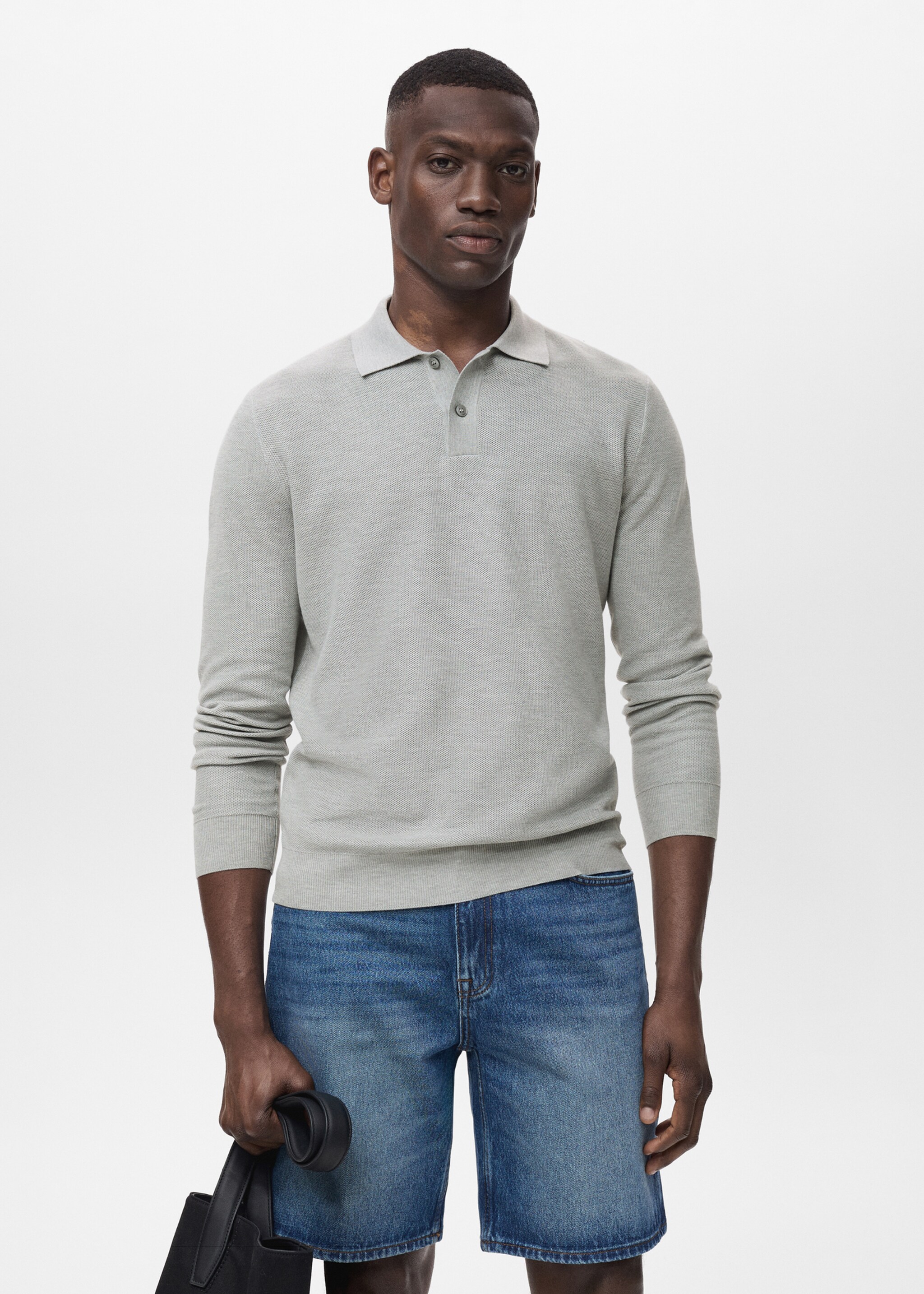 Camisola polo de algodão com microestrutura - Plano médio