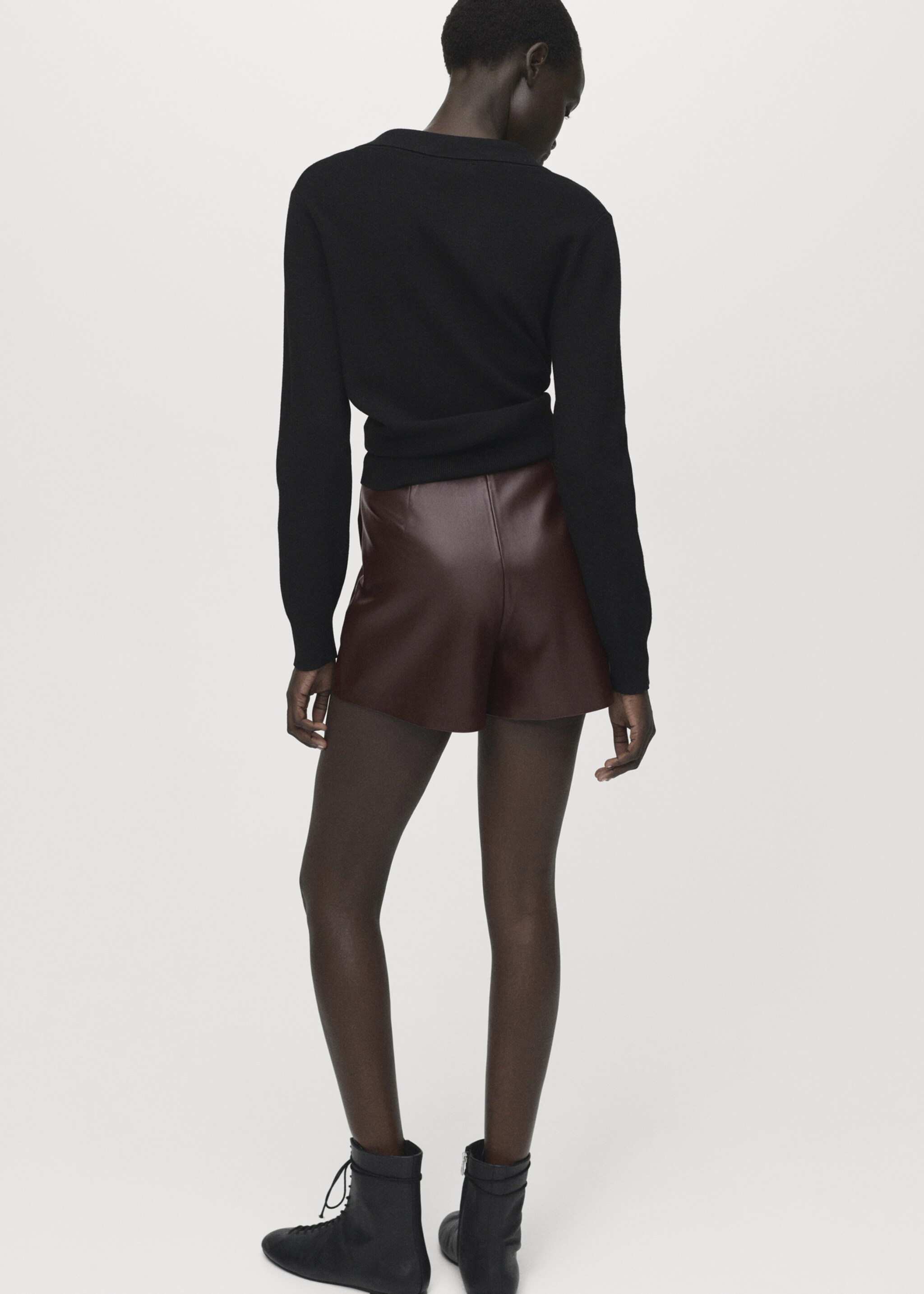 Leather-effect culottes - Reverse of the article, Chocolate. Ref: 17065161-00.