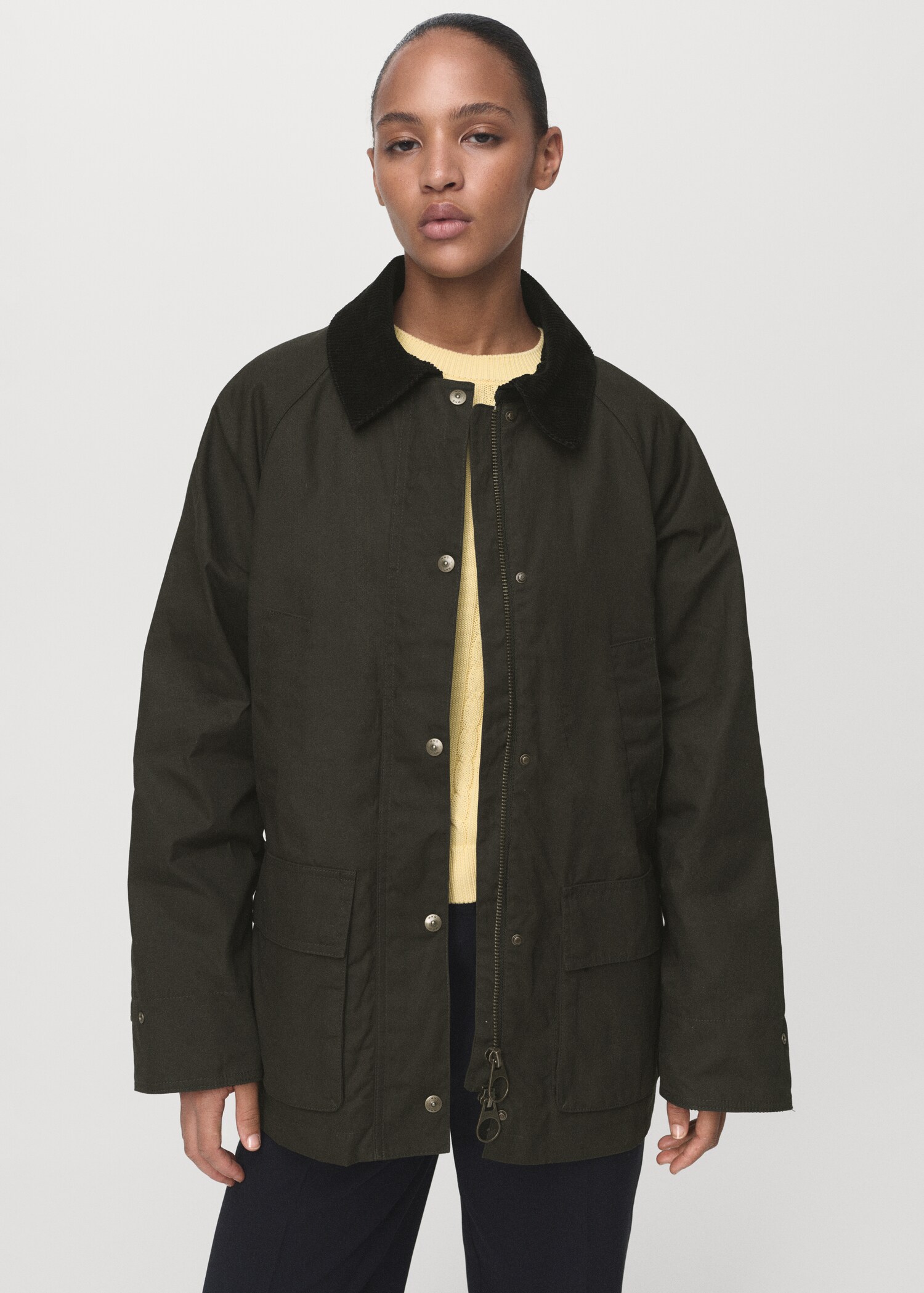 Cotton parka with corduroy collar - Medium plane