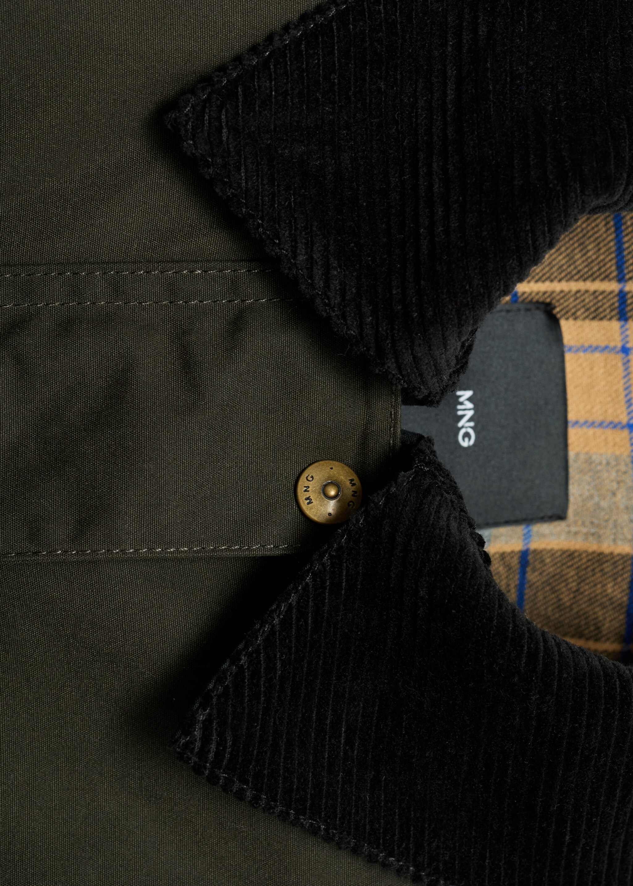 Cotton parka with corduroy collar - Details of the article 0, Khaki. Ref: 17065789-00.