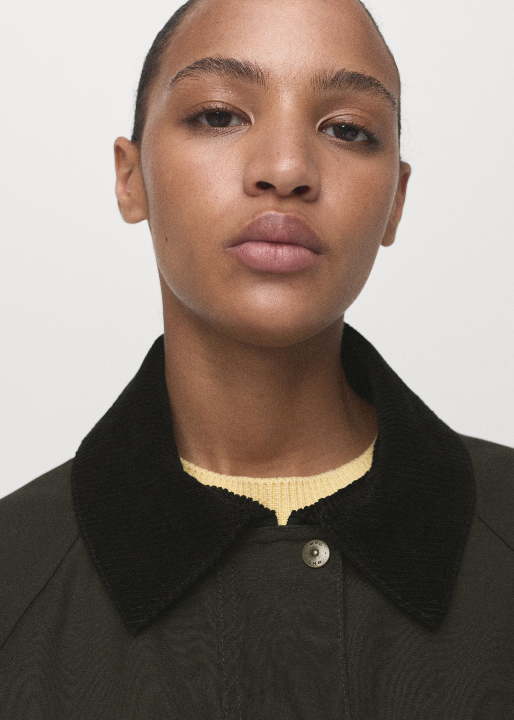 Cotton parka with corduroy collar - Details of the article 1, Khaki. Ref: 17065789-00.