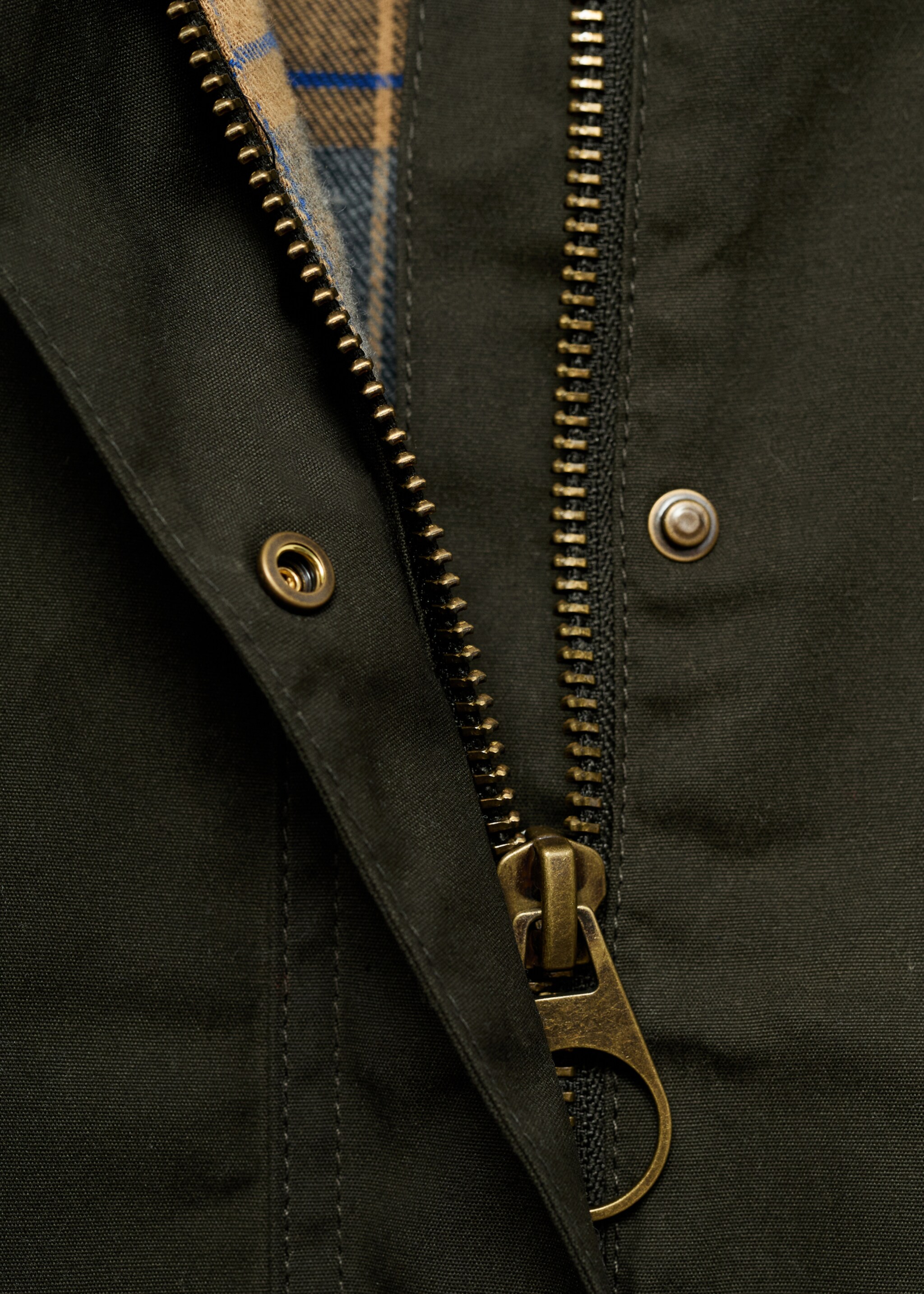 Cotton parka with corduroy collar - Details of the article 8, Khaki. Ref: 17065789-00.