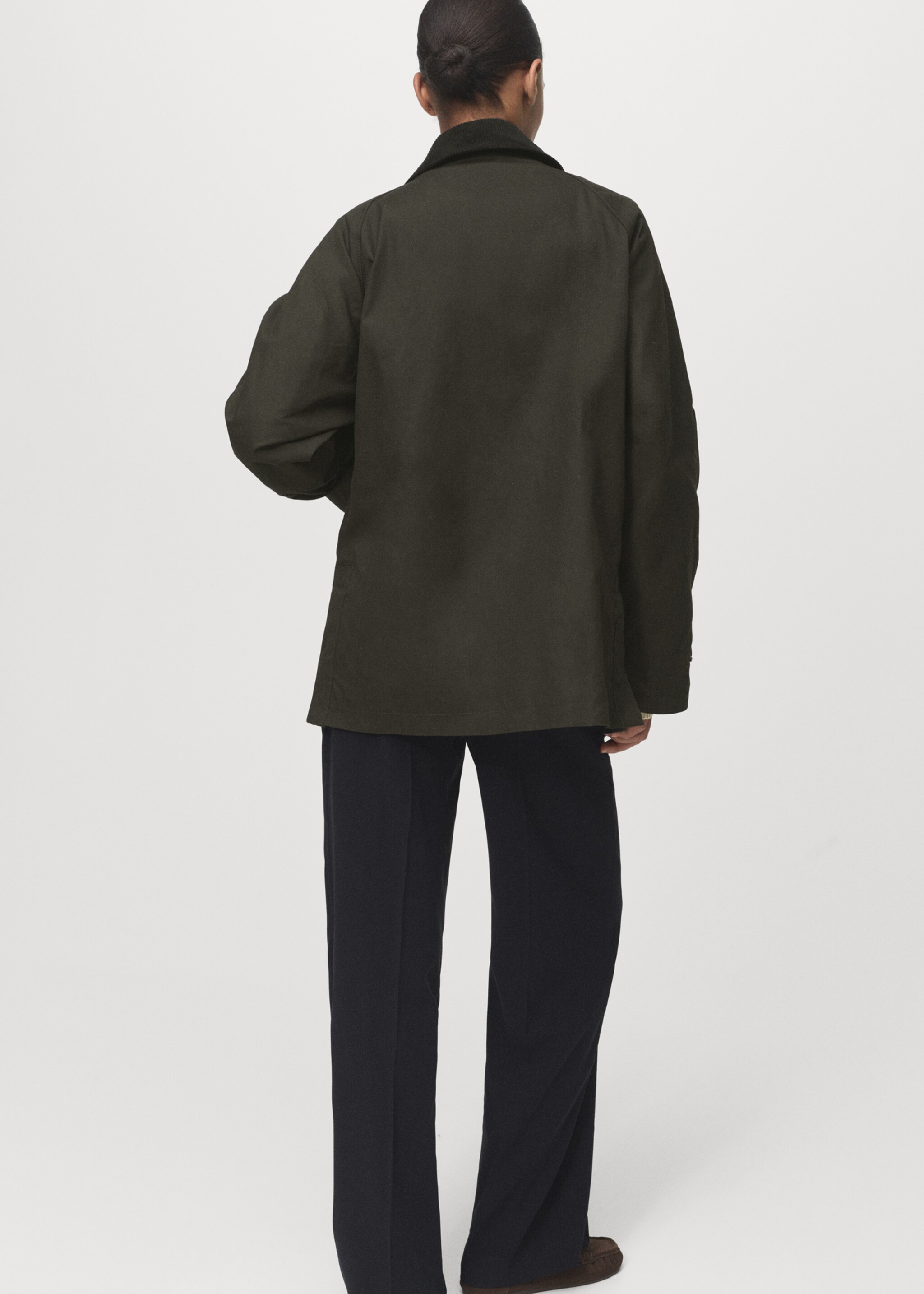 Cotton parka with corduroy collar - Reverse of the article, Khaki. Ref: 17065789-00.