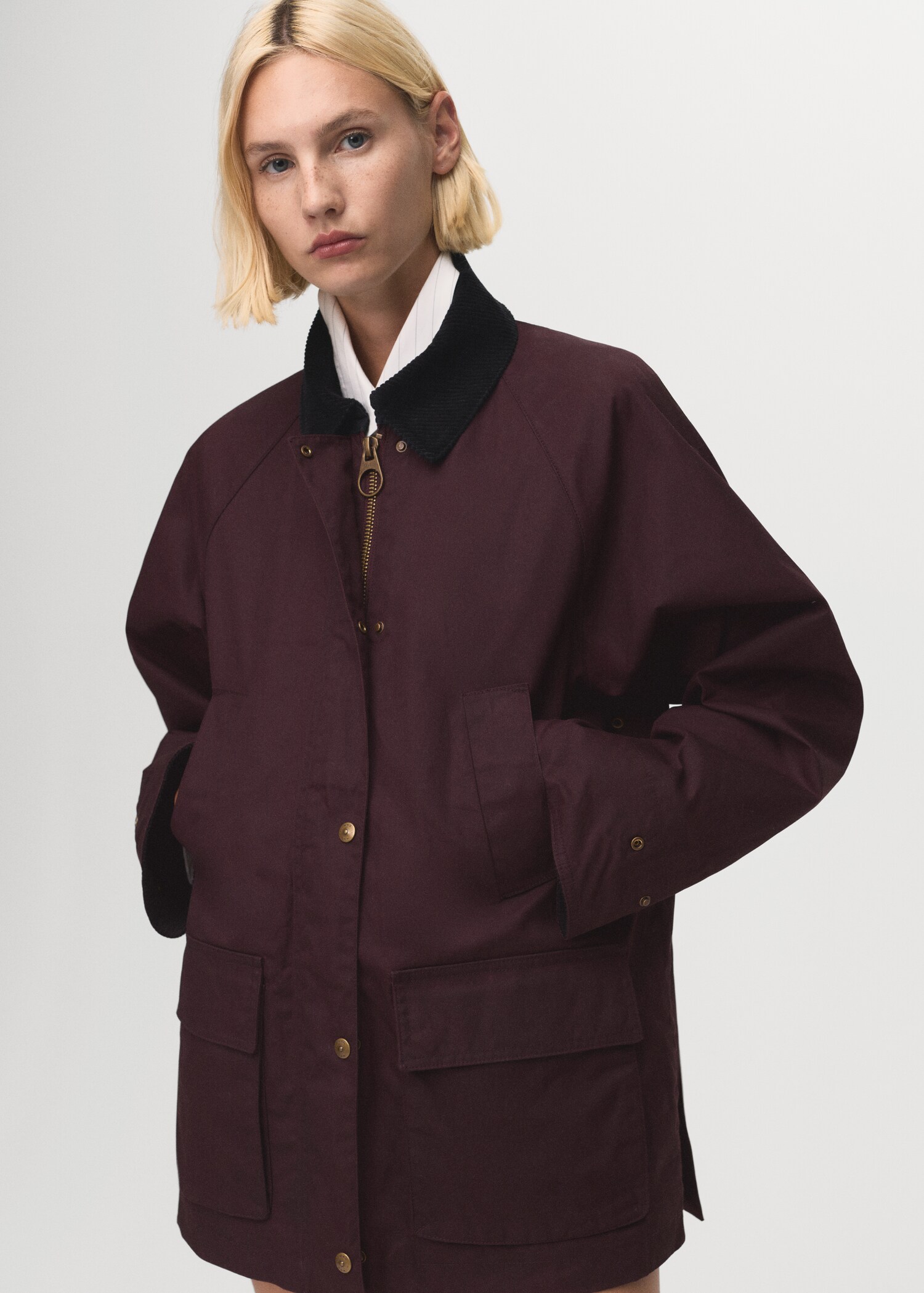 Cotton parka with corduroy collar - Medium plane