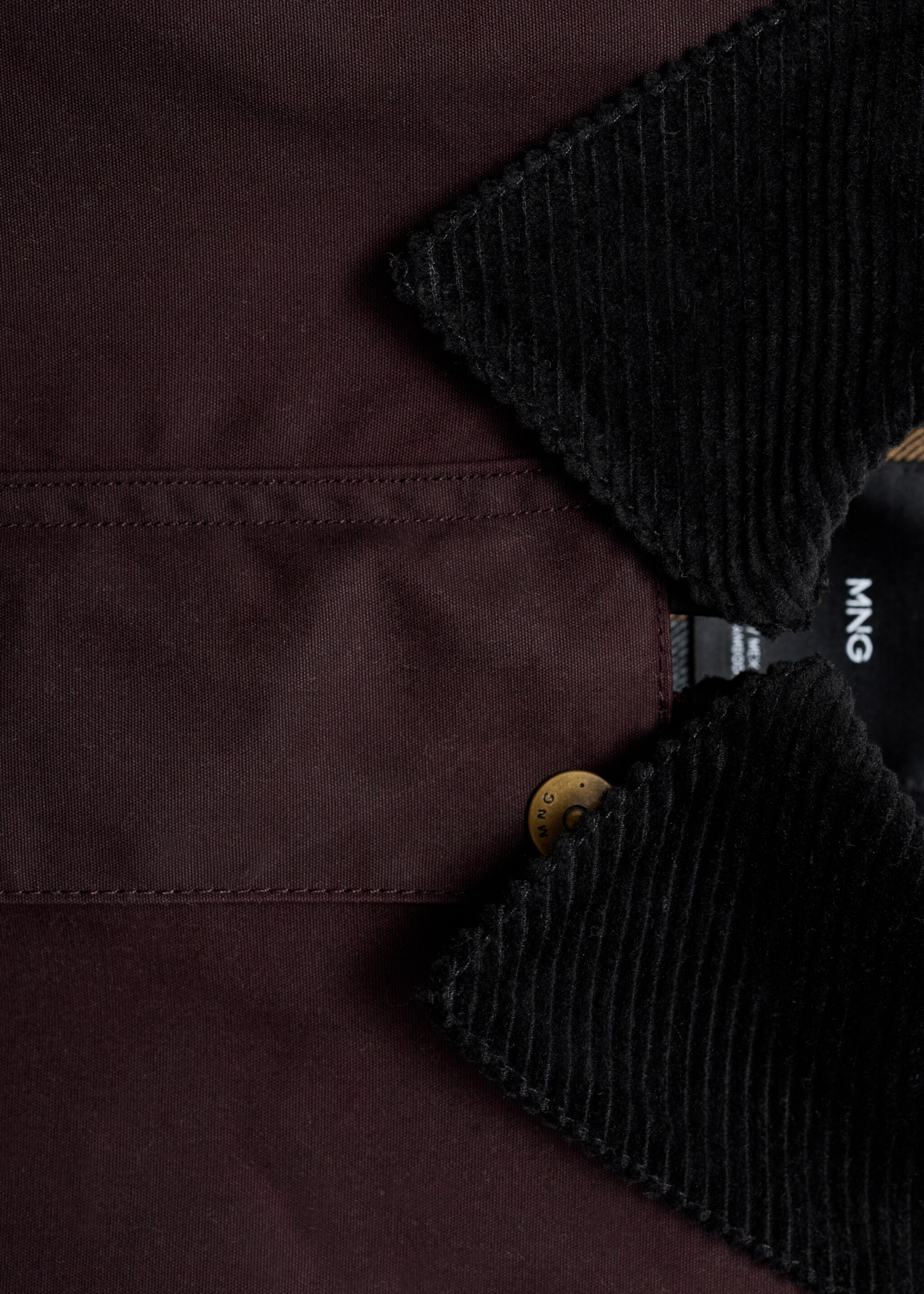 Cotton parka with corduroy collar - Details of the article 0, Burgundy. Ref: 17065789-00.