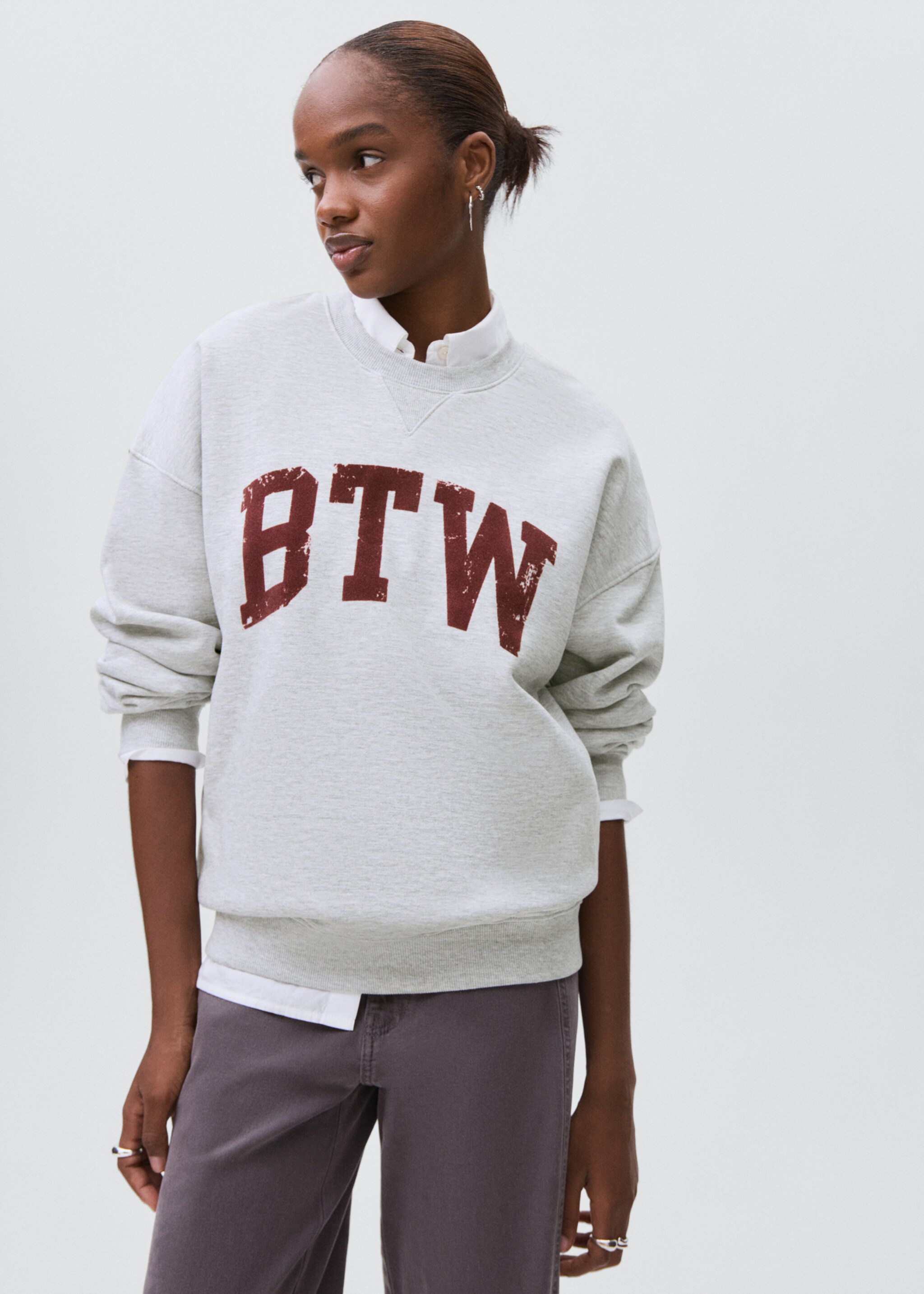 Printed cotton sweatshirt - Medium plane, Light Heather Grey. Ref: 17065793-00.
