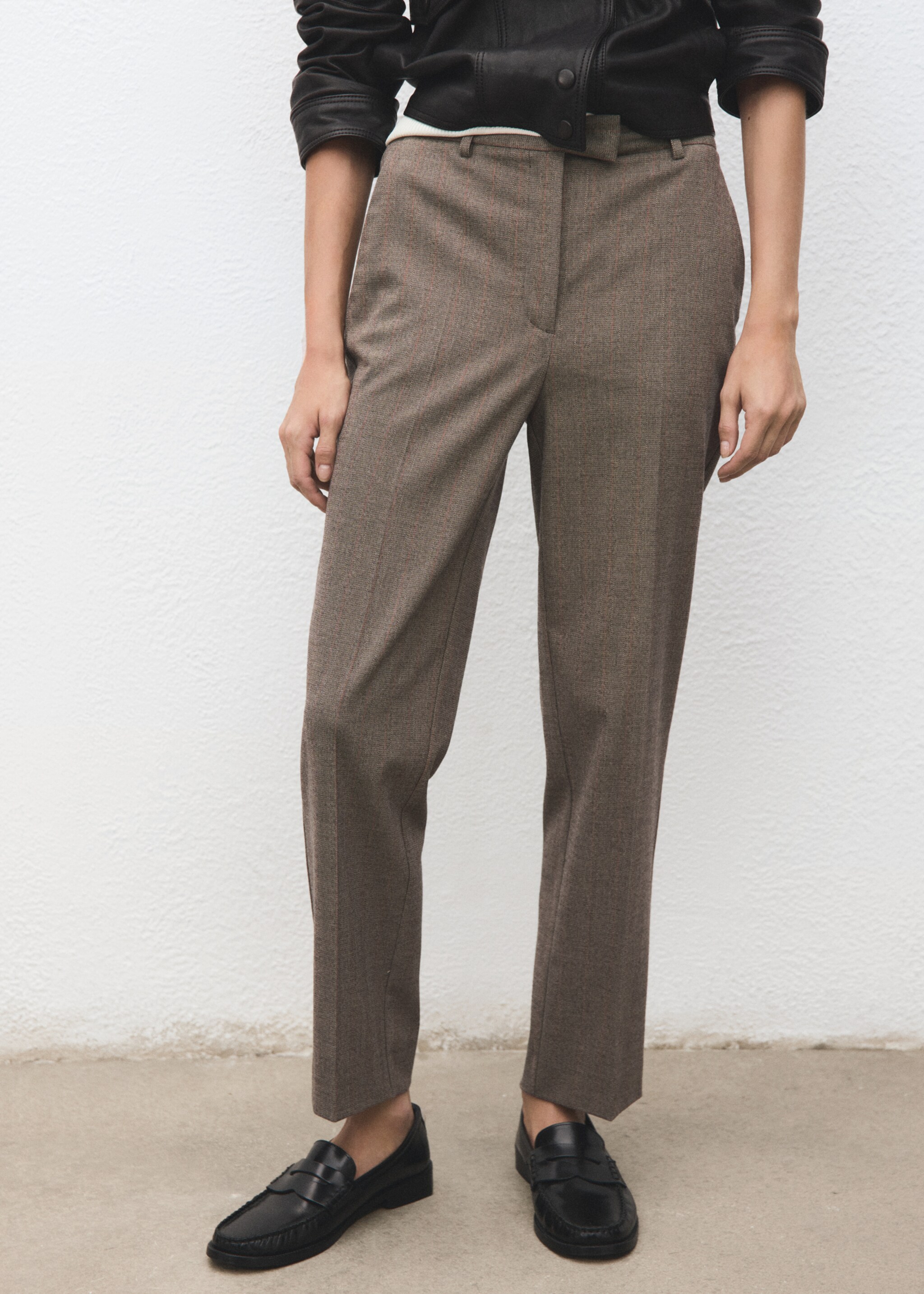 Slim cropped pinstripe trousers - Medium plane, Light Heather Grey. Ref: 17065799-00.