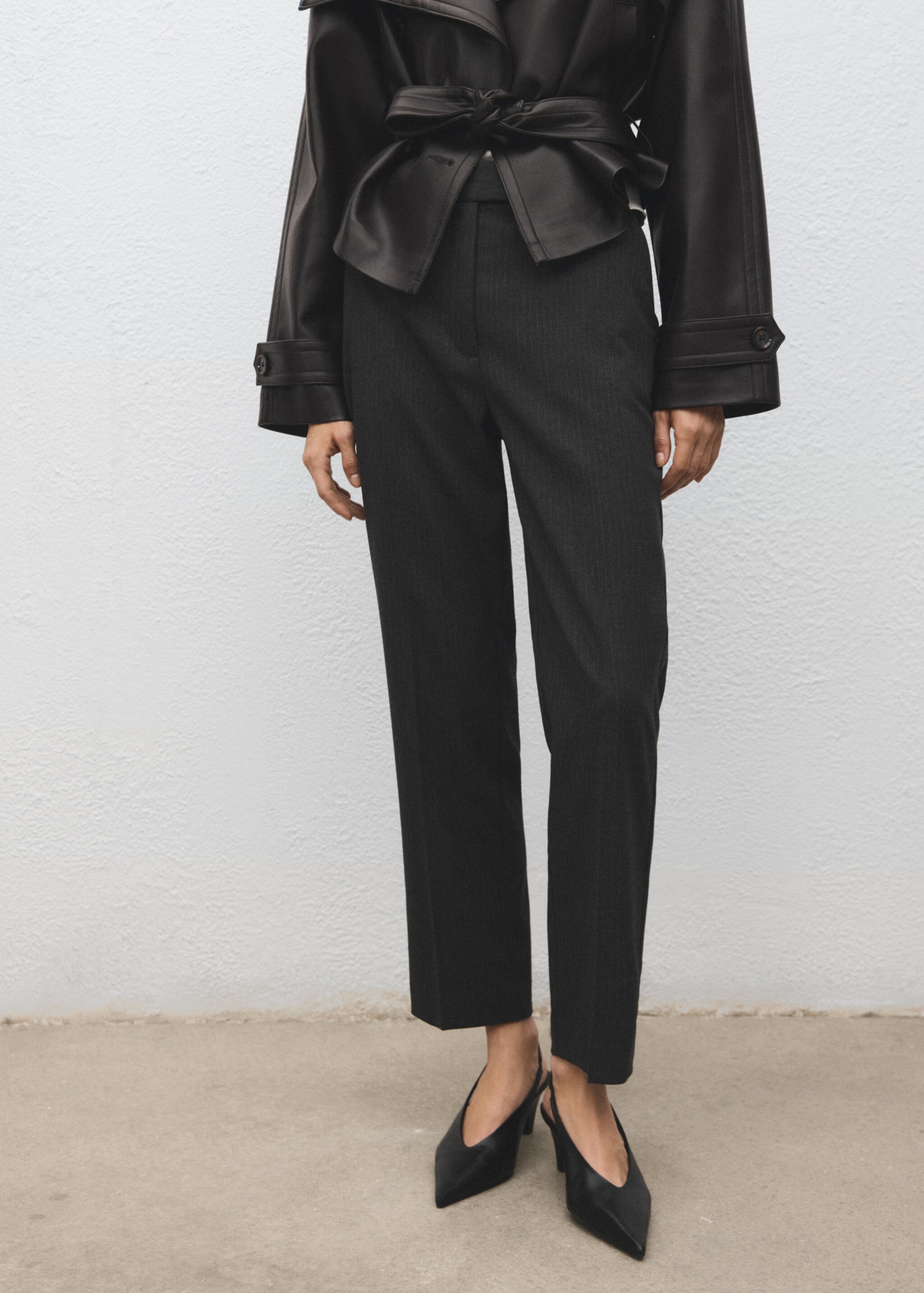 Slim cropped pinstripe trousers - Medium plane, Grey. Ref: 17065799-00.