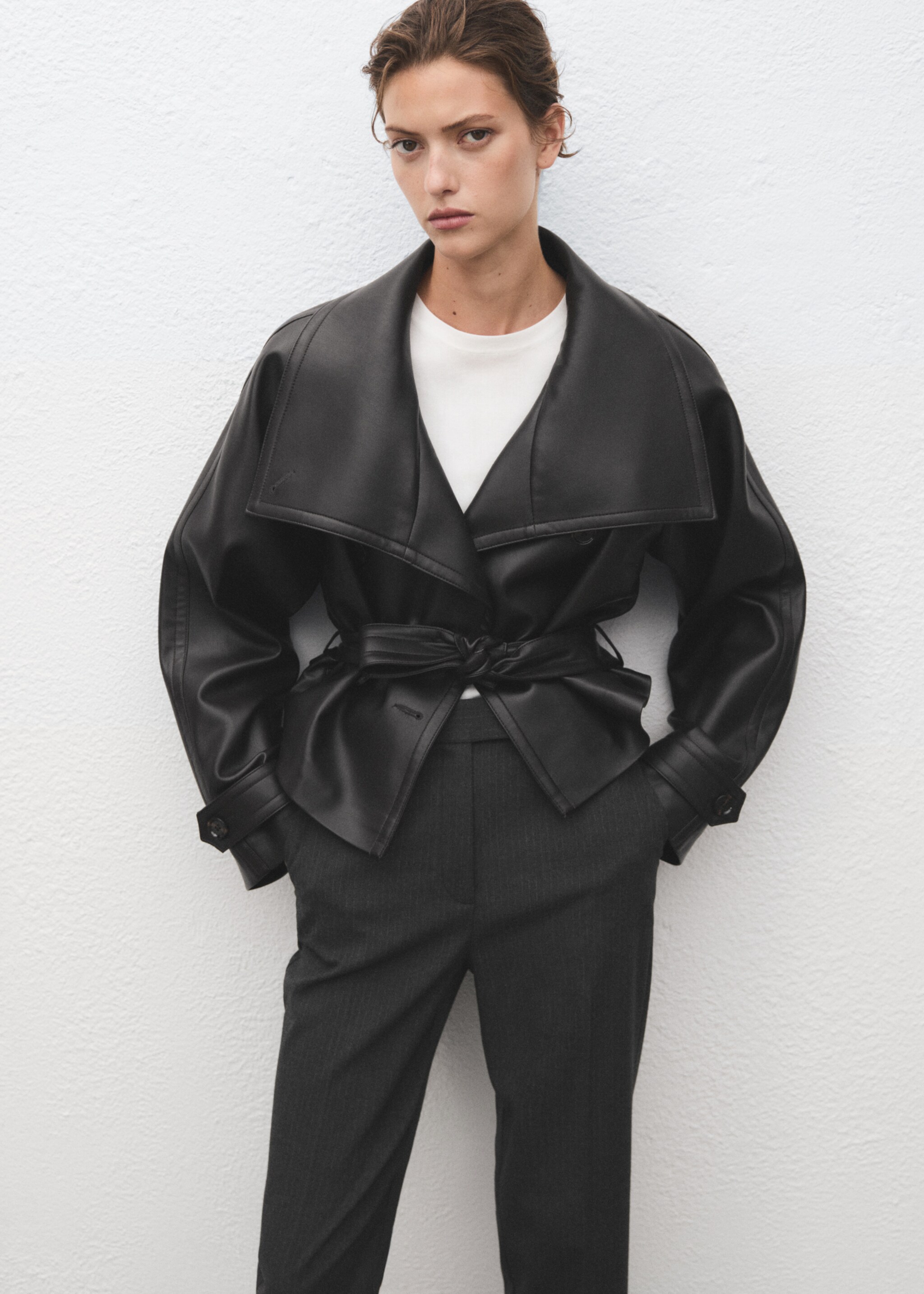 Slim cropped pinstripe trousers - Details of the article 1, Grey. Ref: 17065799-00.
