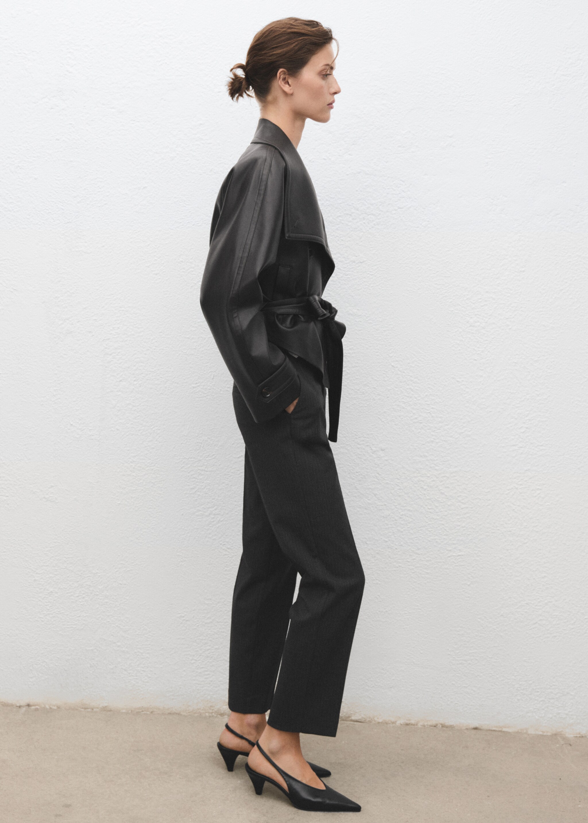 Slim cropped pinstripe trousers - Details of the article 2, Grey. Ref: 17065799-00.