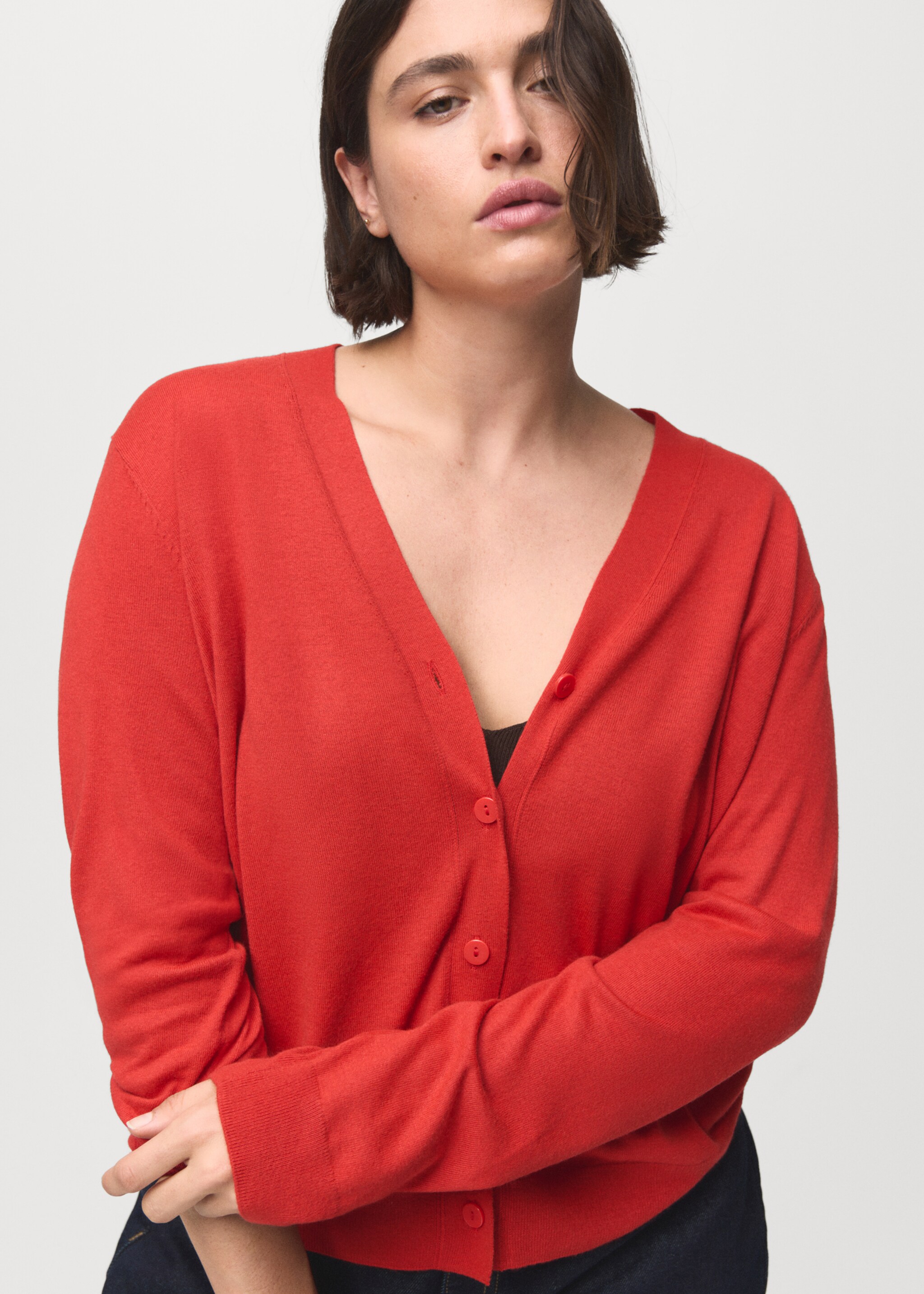 Cardigan maille col V - Détail de l'article 5, Orange foncé. Ref: 17065803-00.