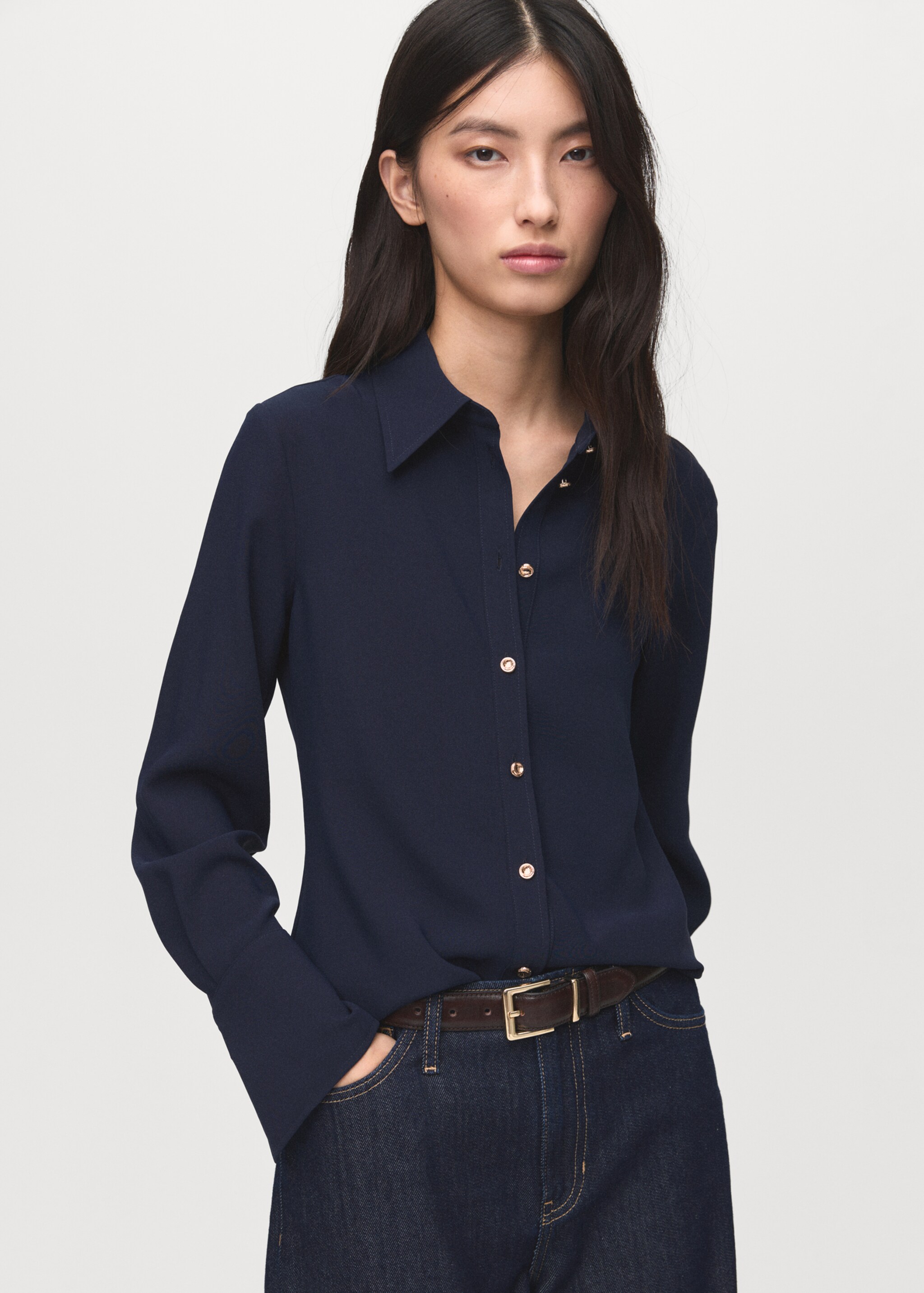 Chemise boutons bijoux - Plan moyen, Bleu marine. Ref: 17065804-00.