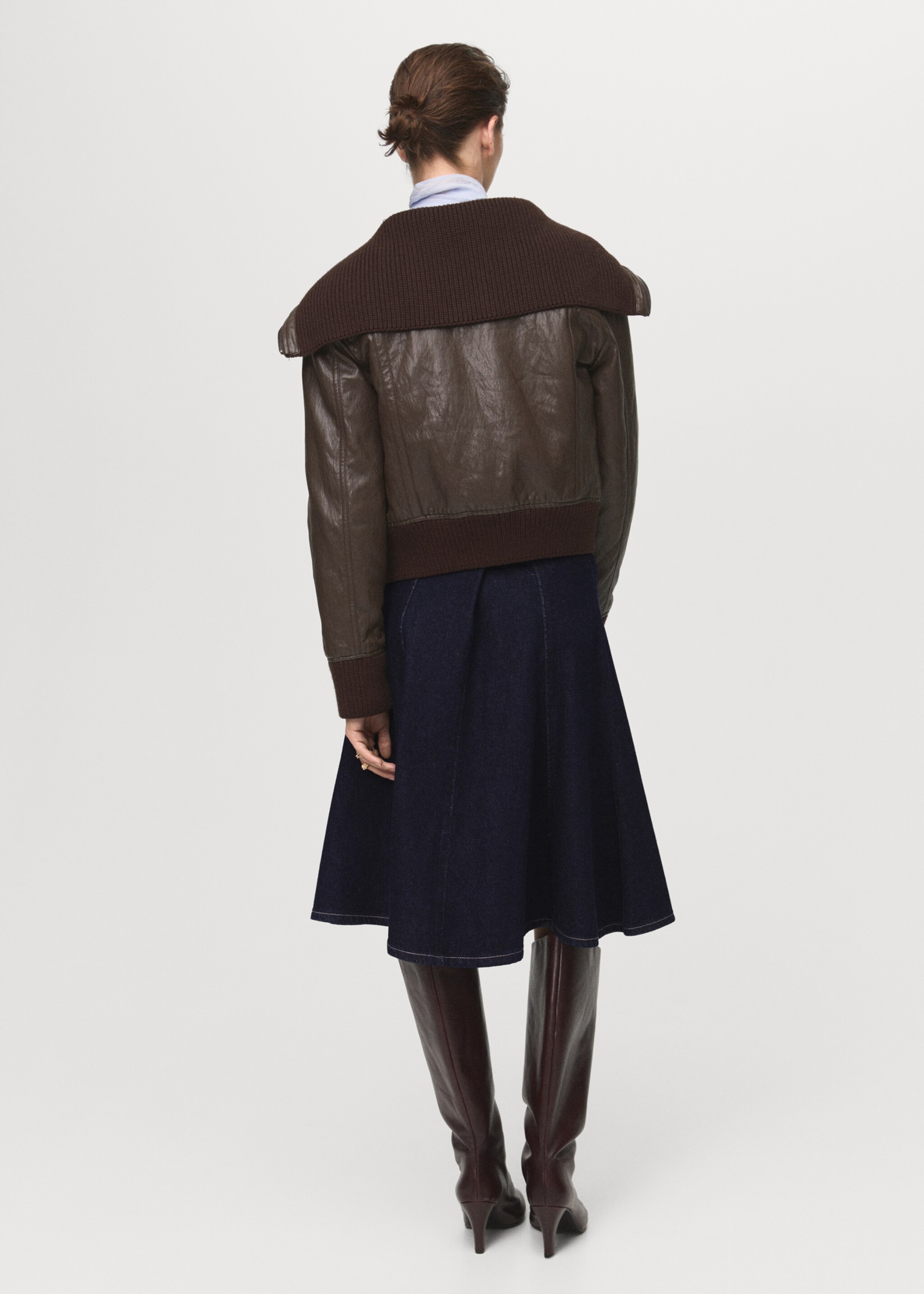 Denim midi-skirt with stitching - Reverse of the article, Open Blue. Ref: 17065805-00.
