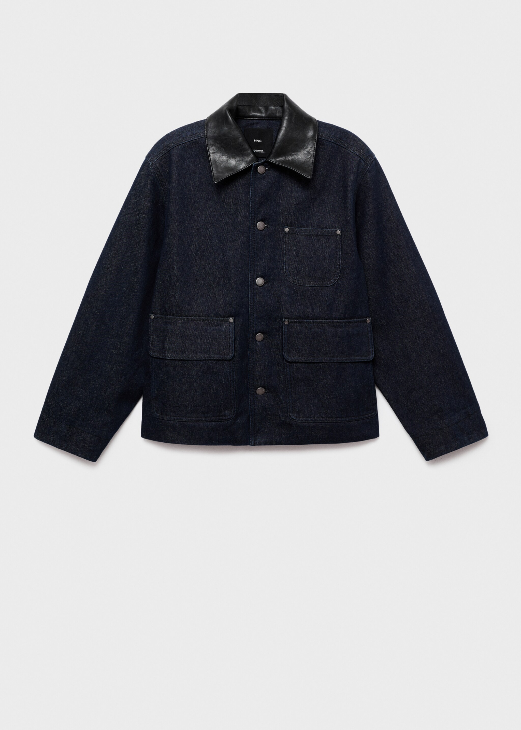 Denim jacket with leather-effect collar - Article without model, Open Blue. Ref: 17065812-00.
