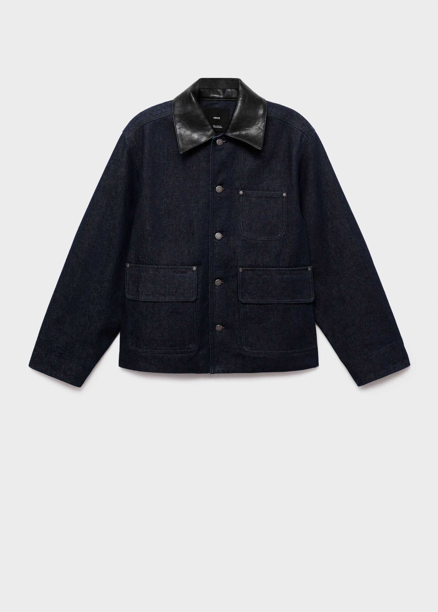 Denim jacket with leather-effect collar - Article without model