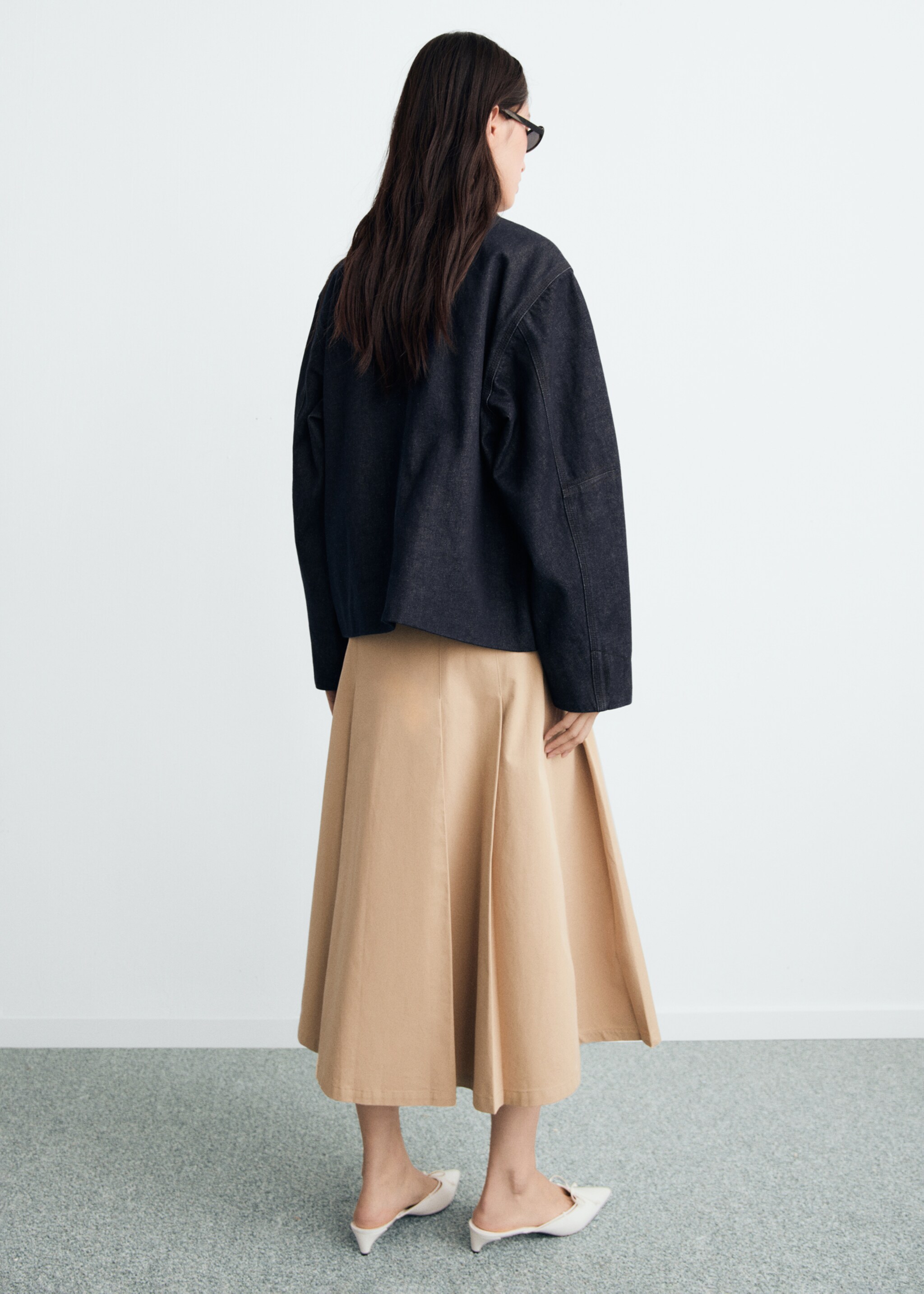 Denim jacket with leather-effect collar - Reverse of the article, Open Blue. Ref: 17065812-00.