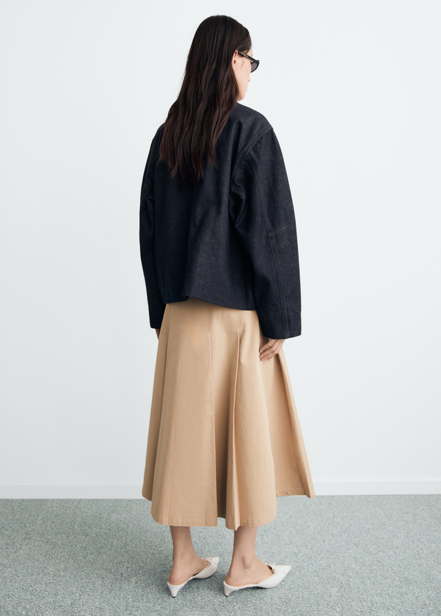 Denim jacket with leather-effect collar - Reverse of the article