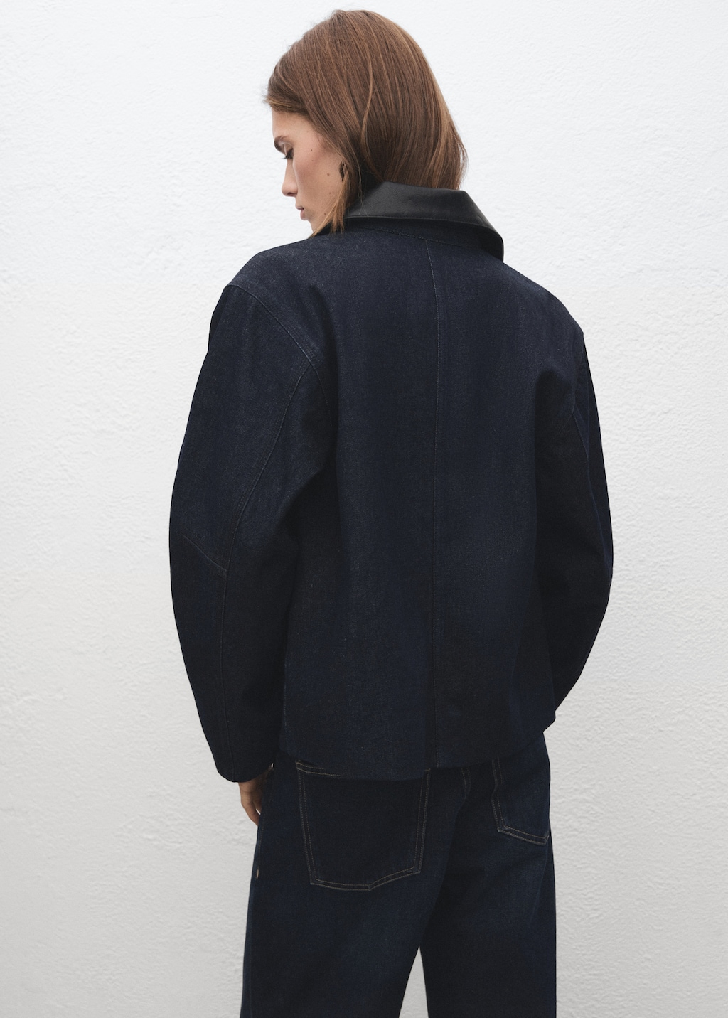 Denim jacket with faux-effect collar