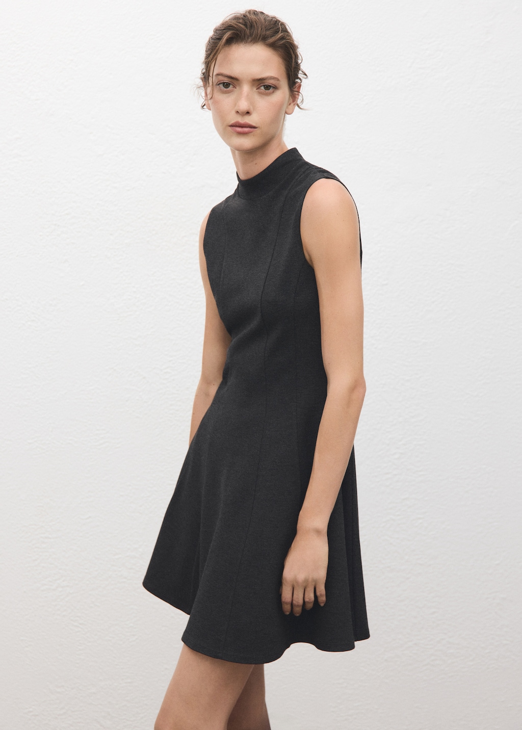 Dress with perkins collar and stitching detail