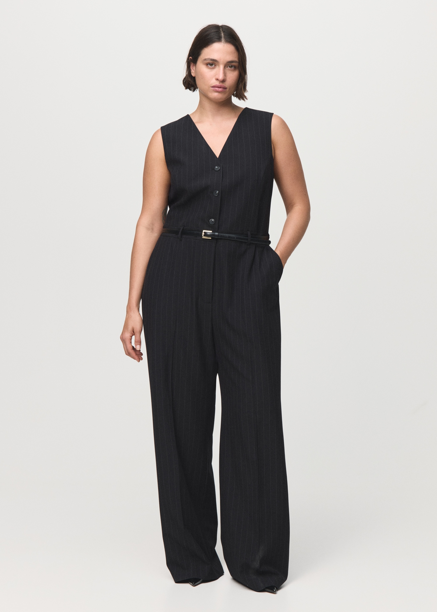 Pinstripe jumpsuit with belt MANGO Chad - Main Image