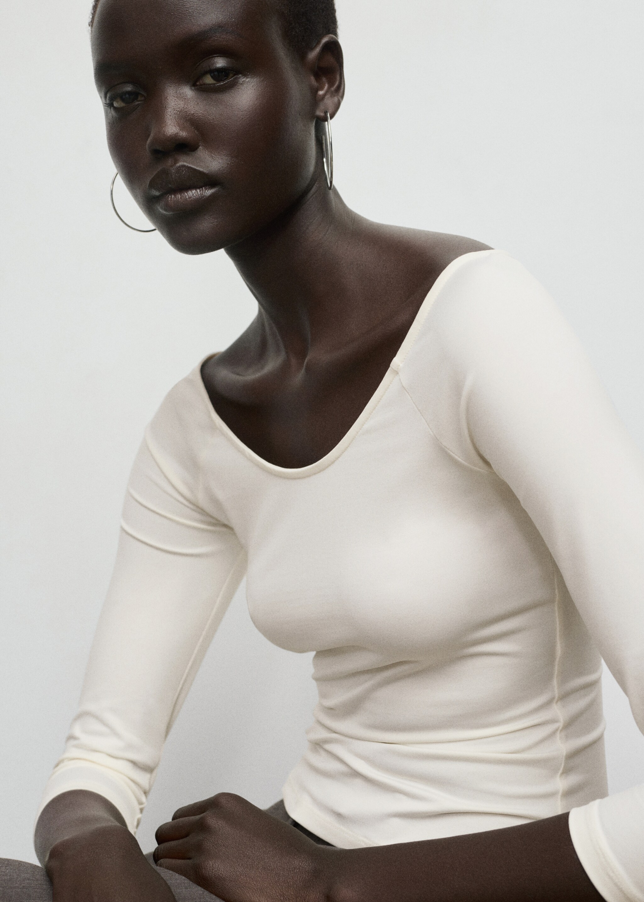 Three-quarter sleeve t-shirt - Details of the article 1, Ecru. Ref: 17065820-00.