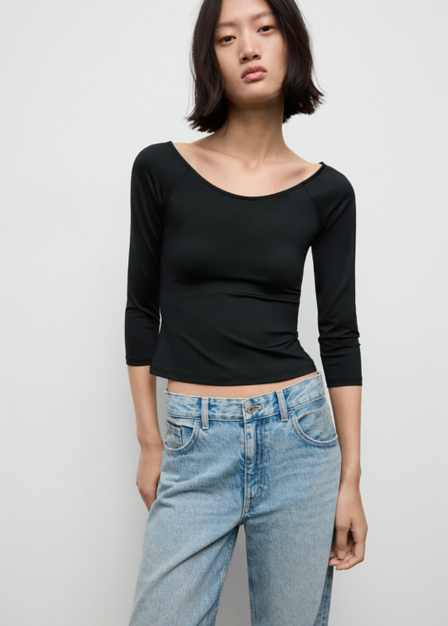 Three-quarter sleeve t-shirt - Medium plane, Black. Ref: 17065820-00.