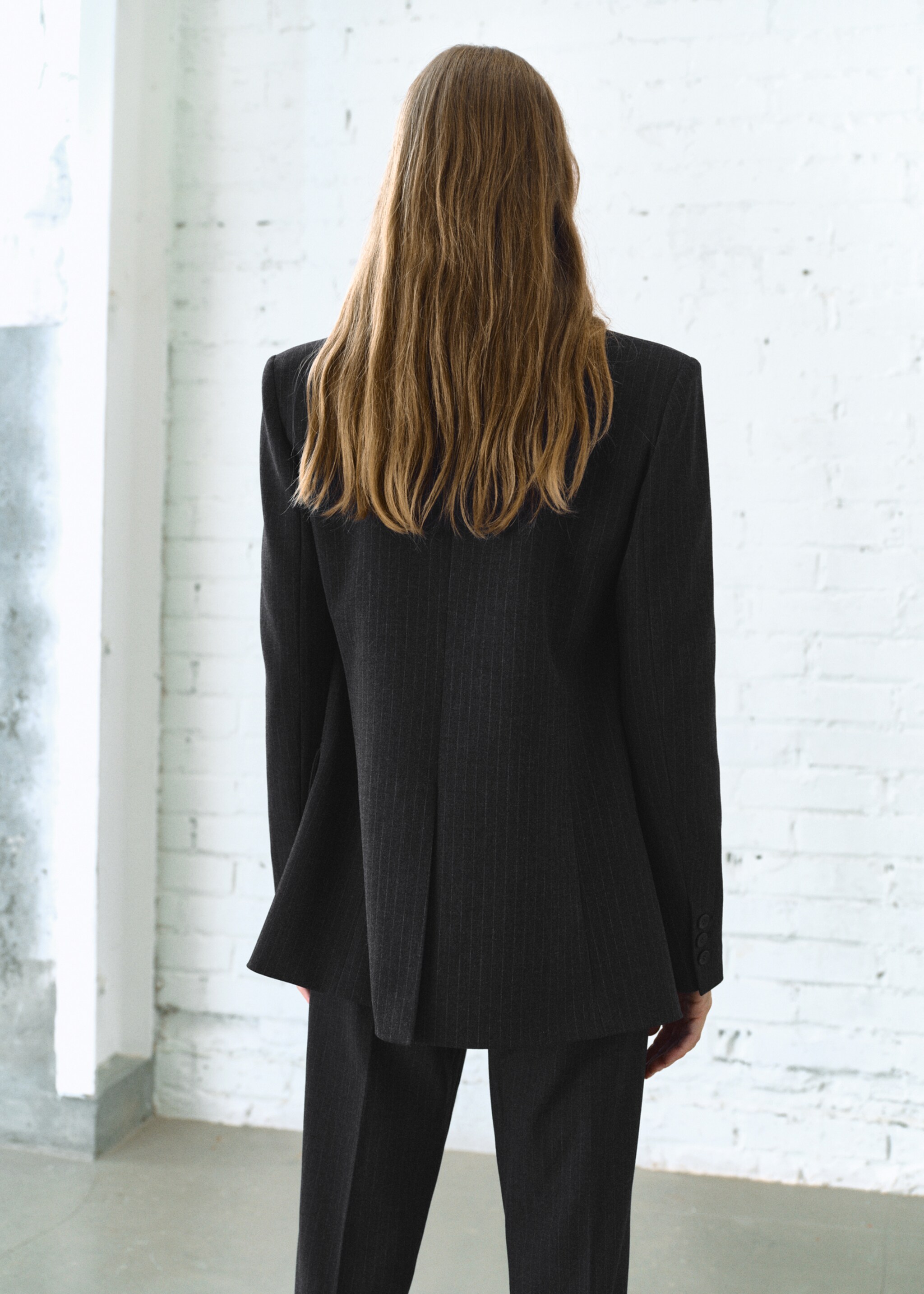 Pinstripe suit jacket - Reverse of the article, Dark Heather Grey. Ref: 17065822-00.