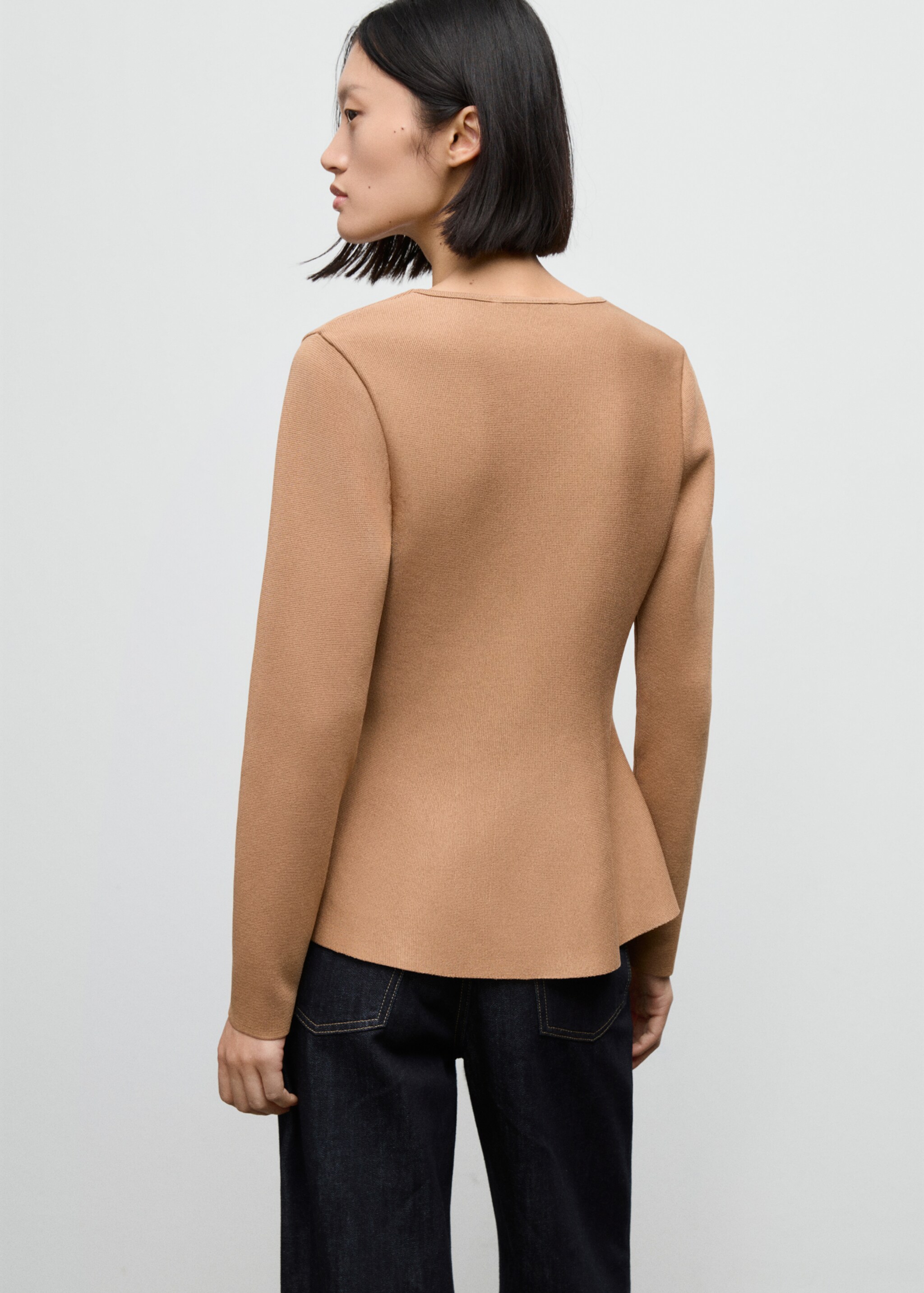 Fitted knitted jacket with buttons - Reverse of the article, Medium Brown. Ref: 17065823-00.