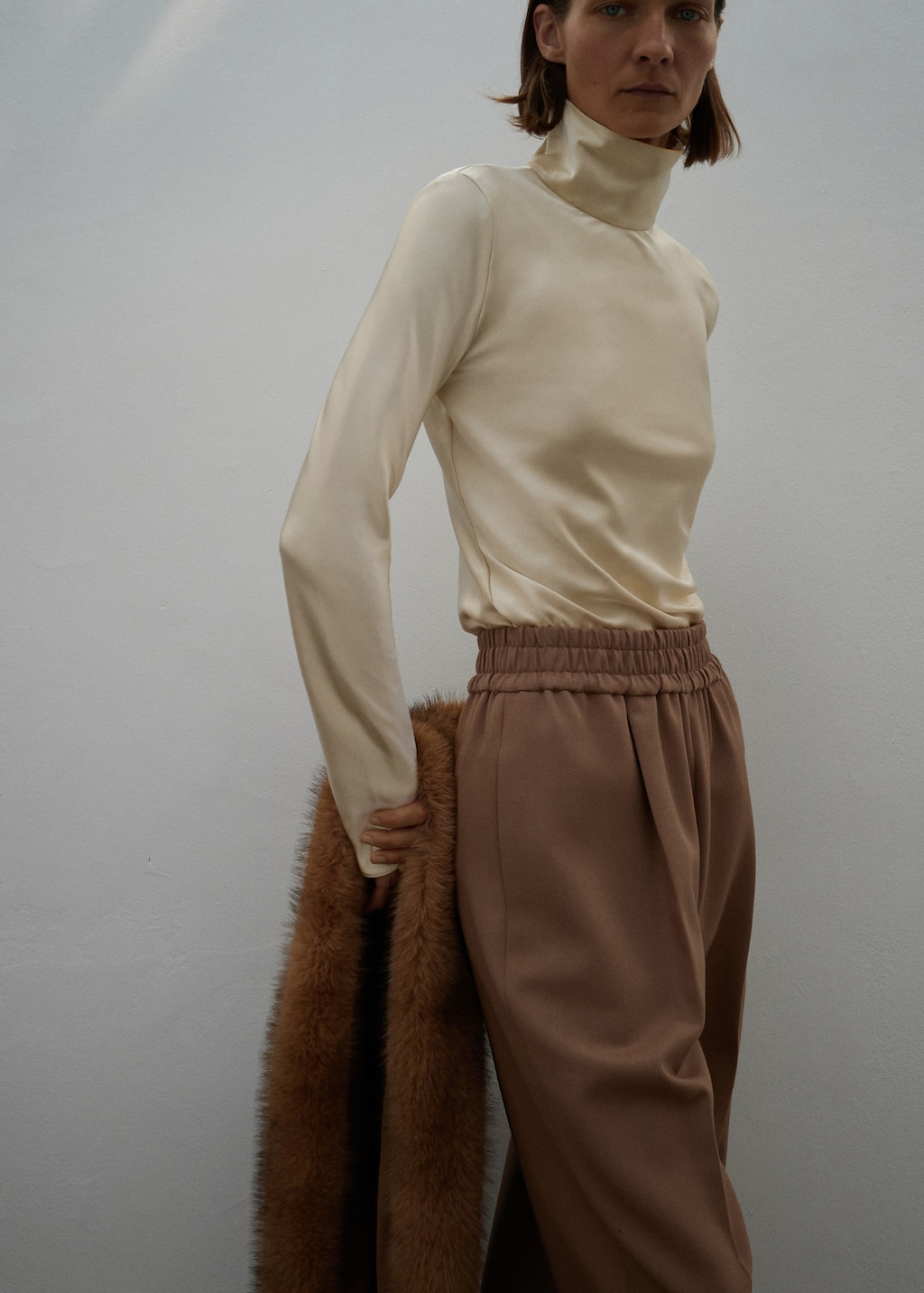High-neck satin blouse