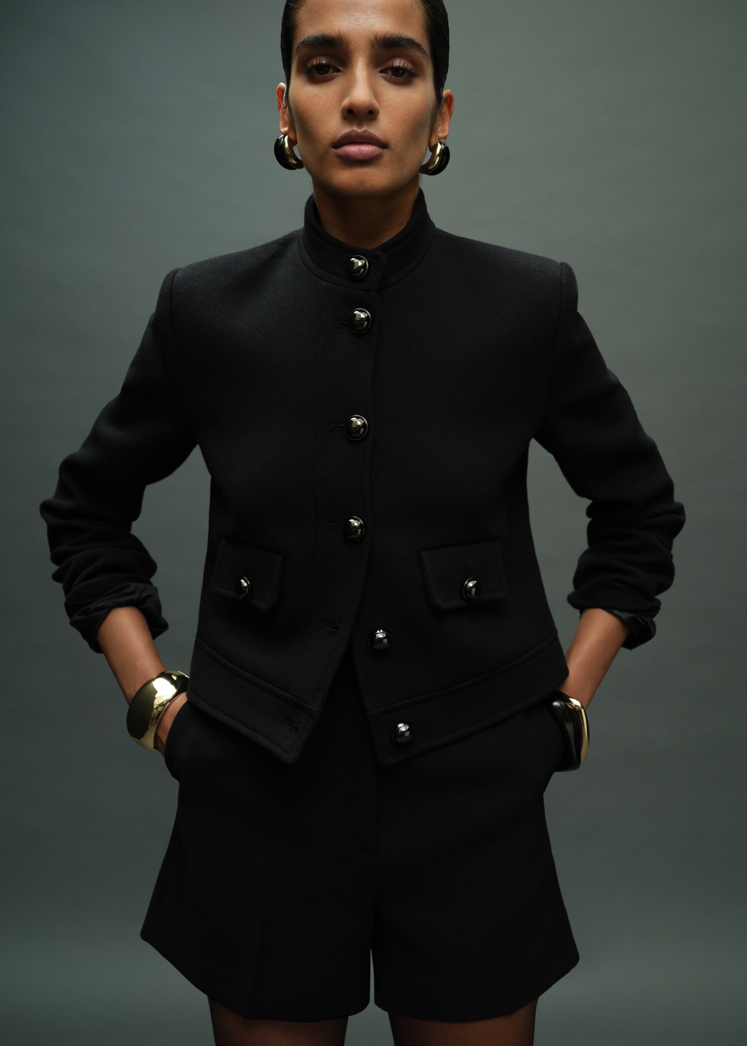 Jacket with jewel-button strip collar - Medium plane