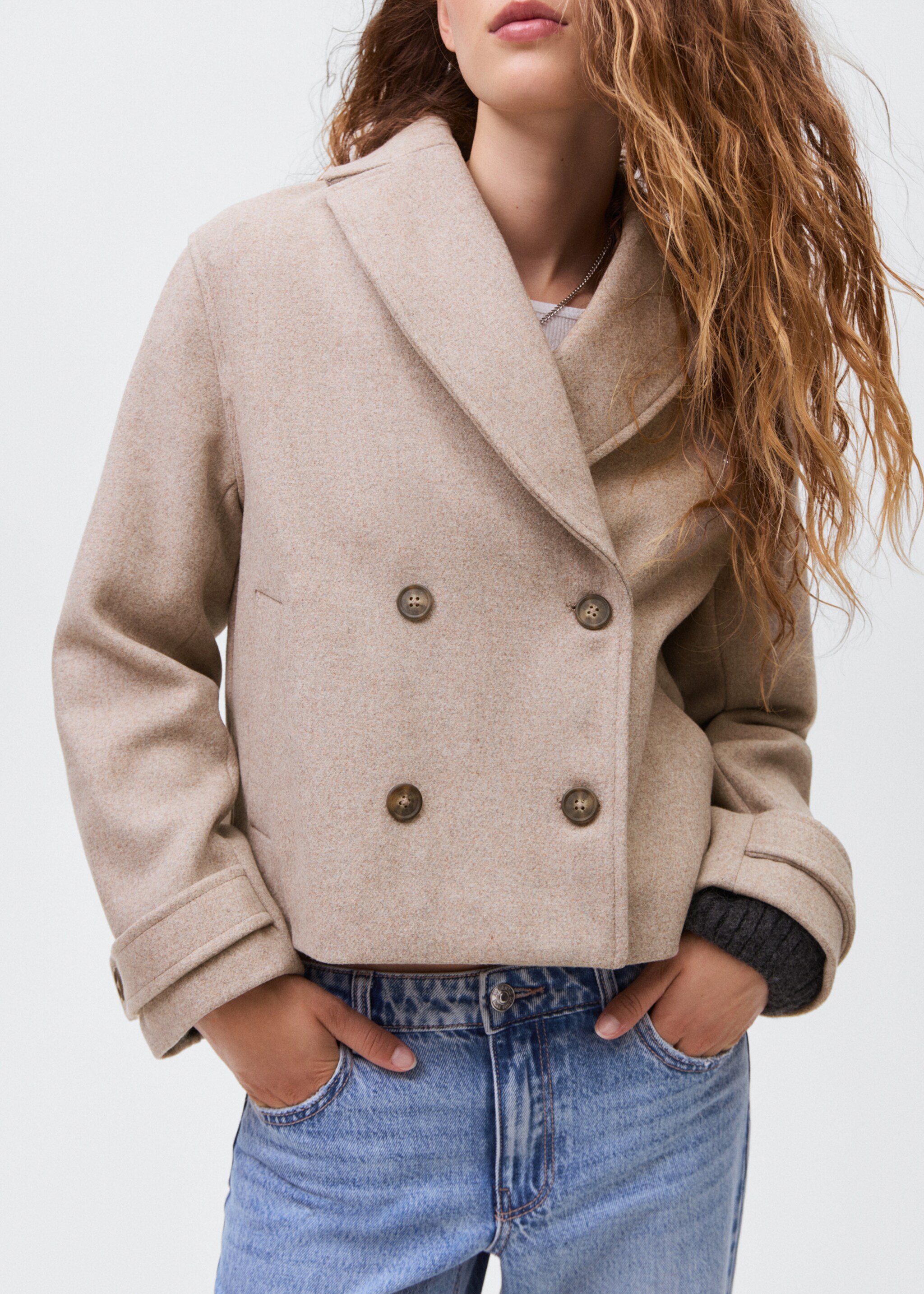 Wool fabric coat - Details of the article 6, Ecru. Ref: 17065967-00.