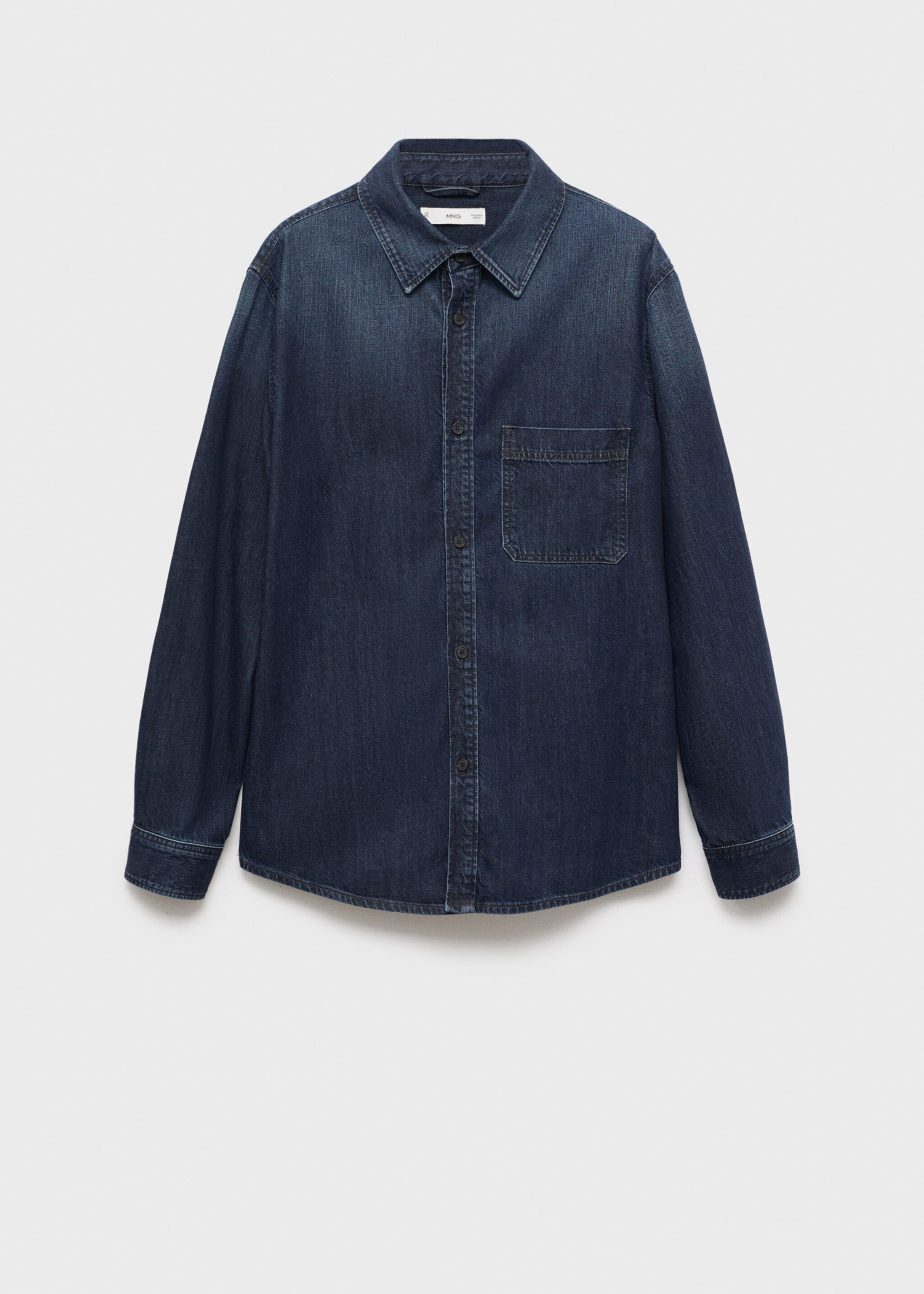 Overshirt din denim cu buzunar - Articol fără model, Albastru foarte deschis. Ref: 17065971-00.