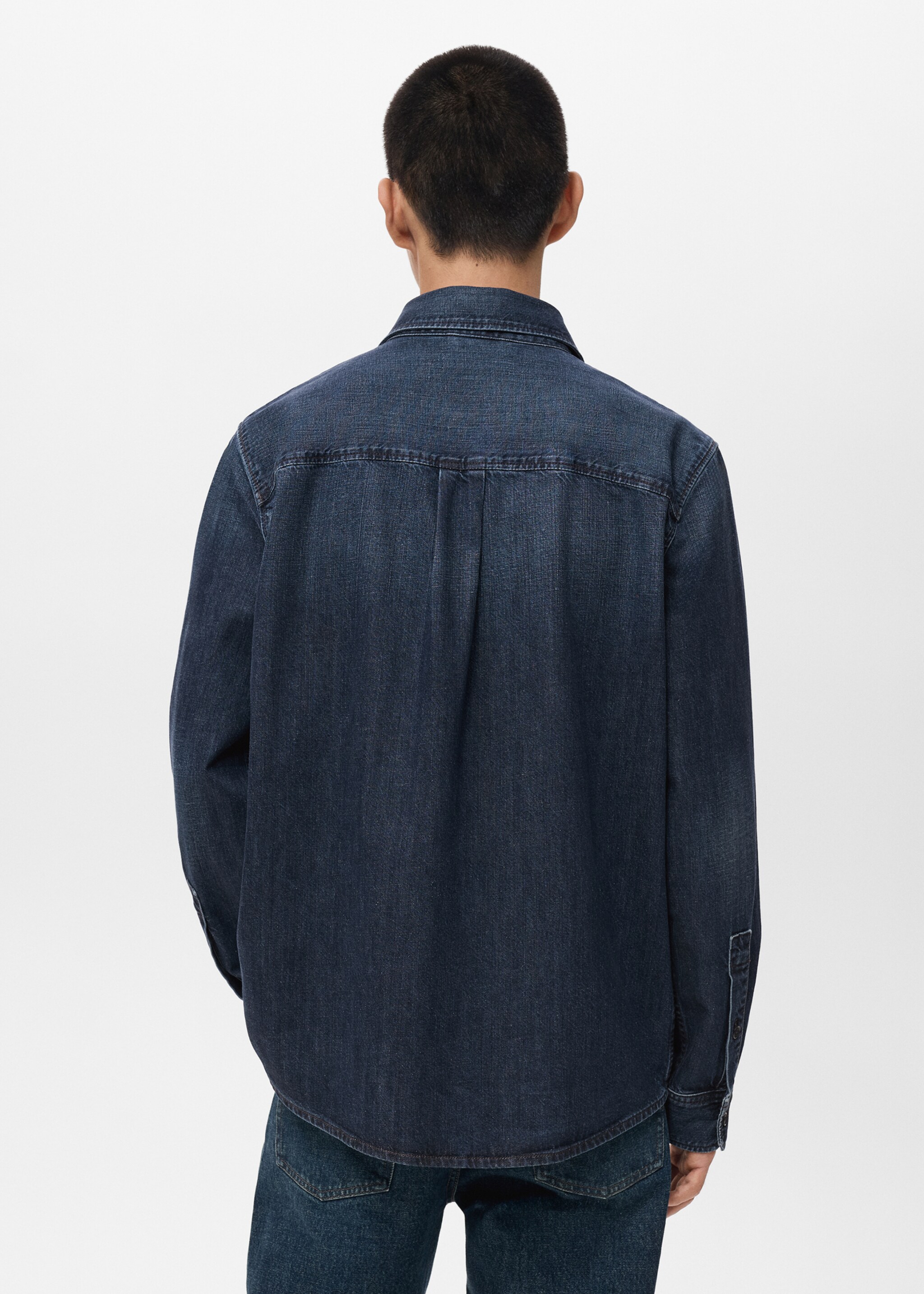 Overshirt din denim cu buzunar - Spatele articolului, Albastru foarte deschis. Ref: 17065971-00.