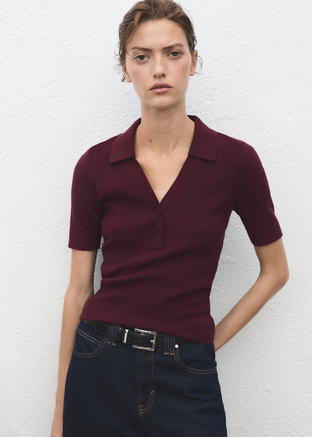Jersey punto fino cuello camisero