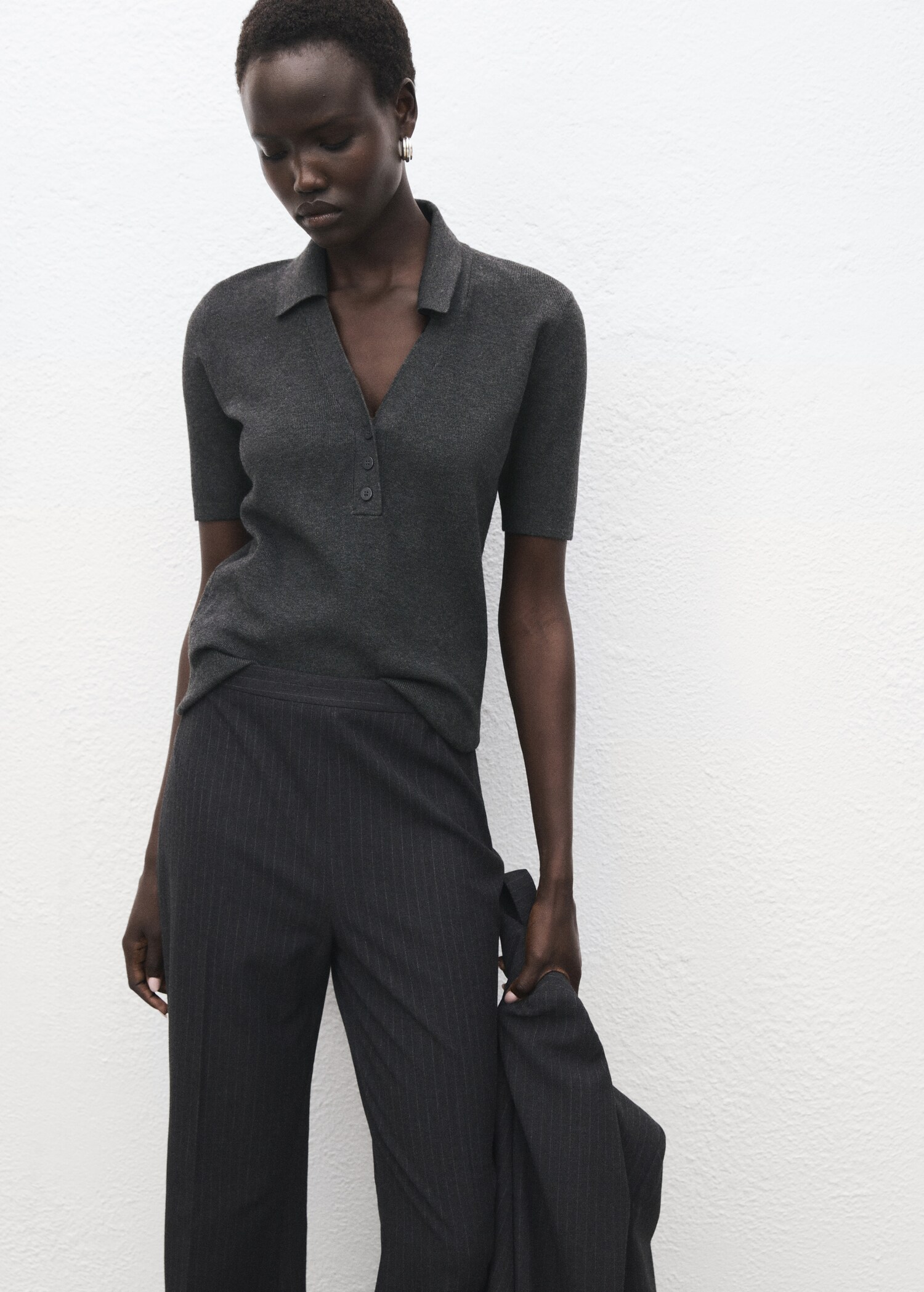Fine-knit sweater with shirt collar - Medium plane