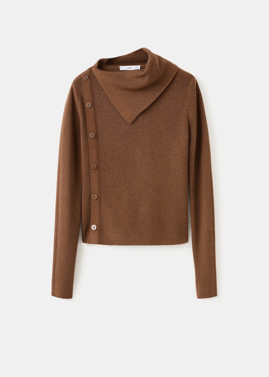 Sweater with asymmetrical neck and buttons