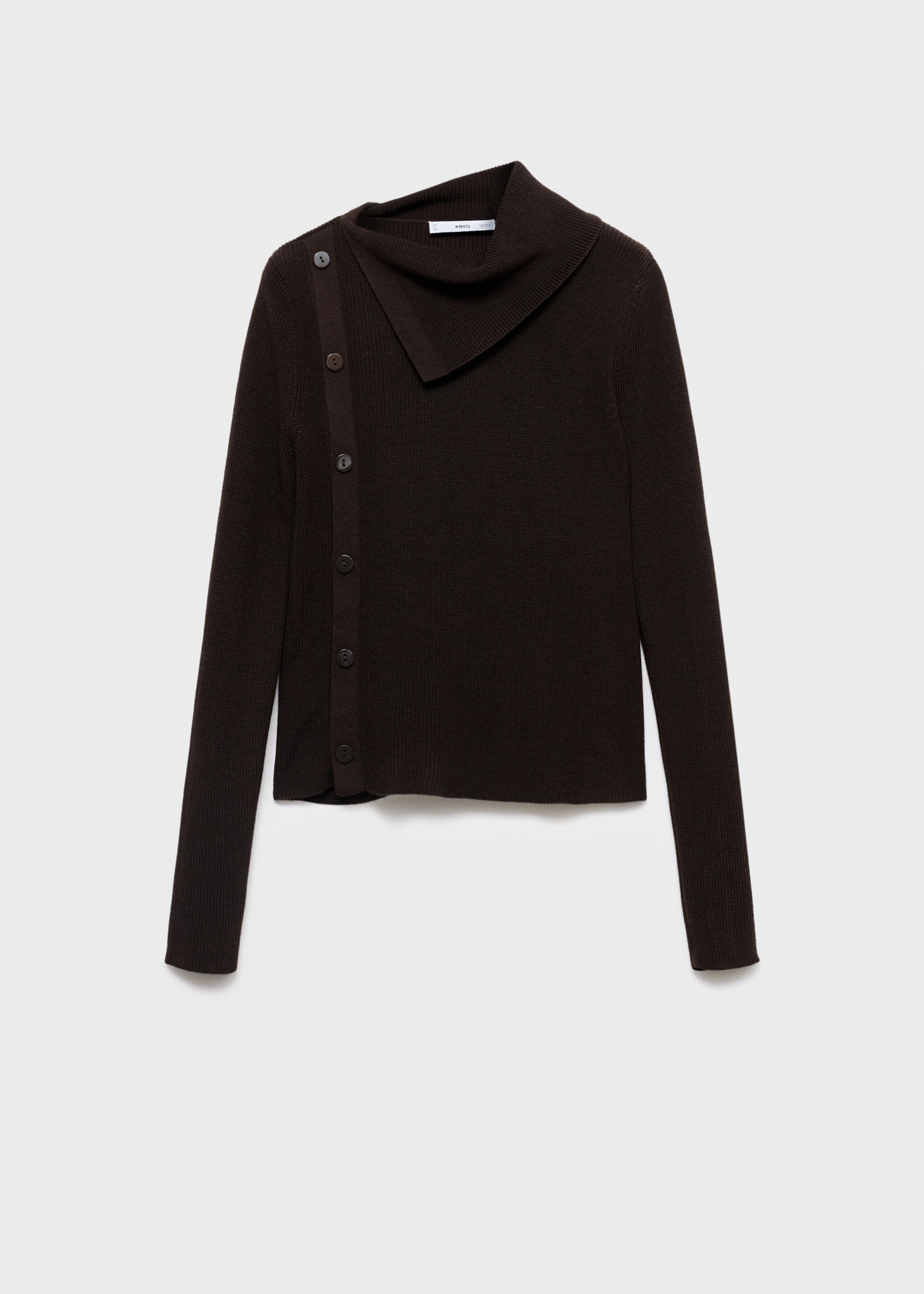 Sweater with asymmetrical neck and buttons - Article without model, Chocolate. Ref: 17065982-00.