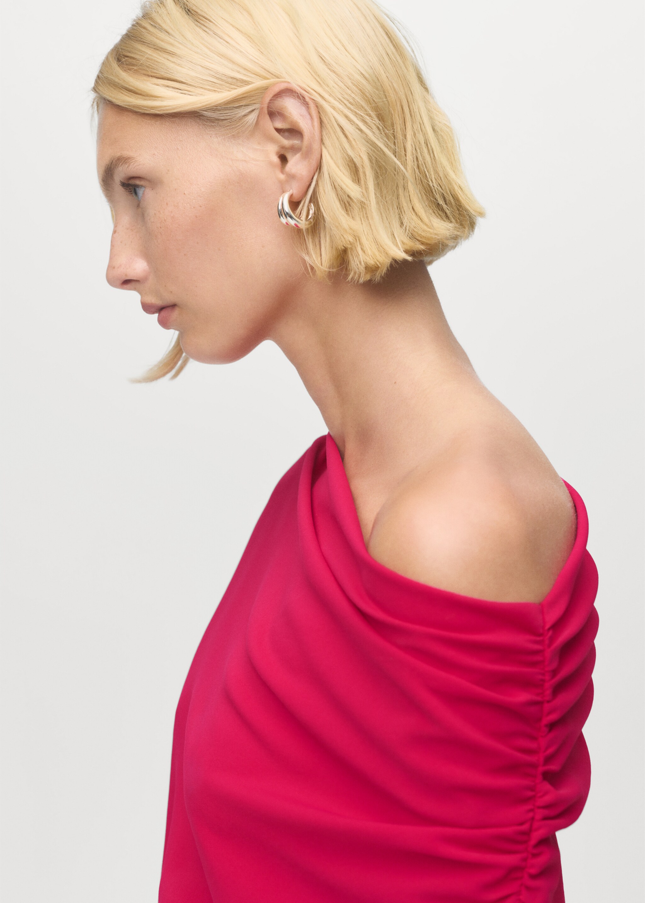 Asymmetrical midi-dress - Details of the article 1, Fuchsia. Ref: 17065998-00.