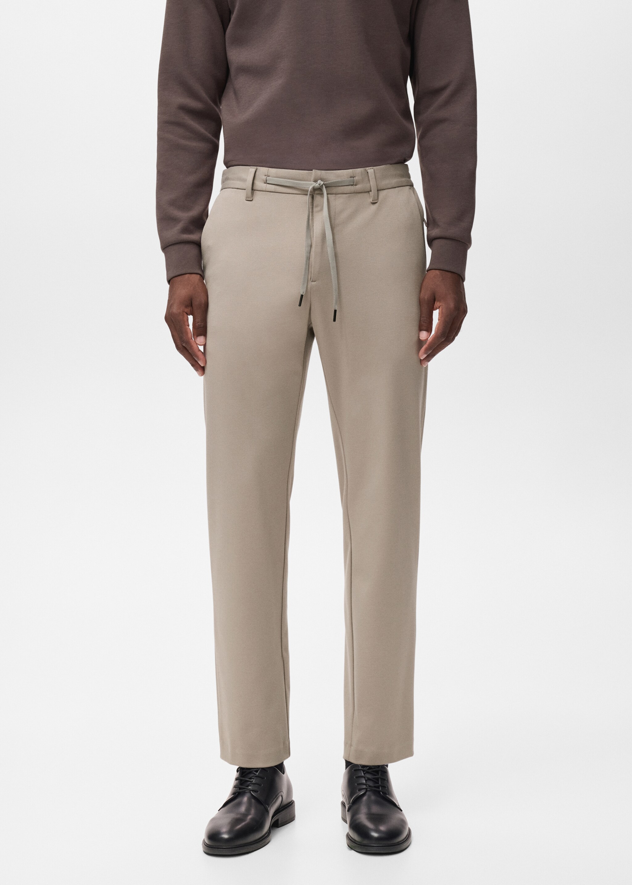 Stretch fabric slim-fit trousers with drawstring - Medium plane, Light/Pastel Grey. Ref: 17066326-00.