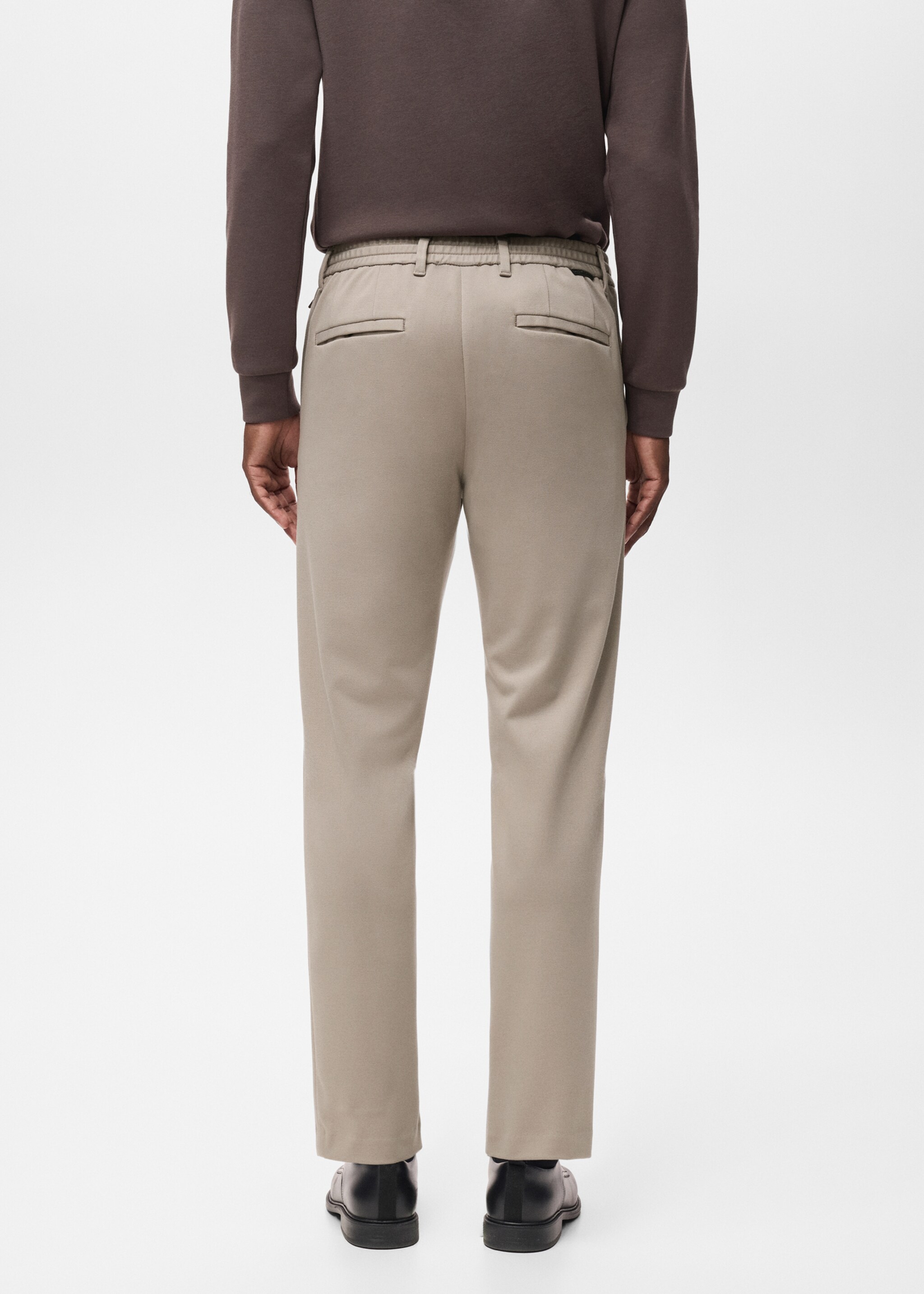Stretch fabric slim-fit trousers with drawstring - Reverse of the article, Light/Pastel Grey. Ref: 17066326-00.
