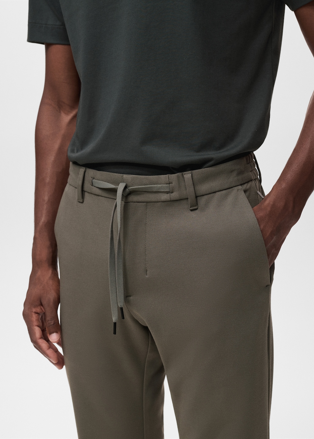 Stretch fabric slim-fit pants with drawstring