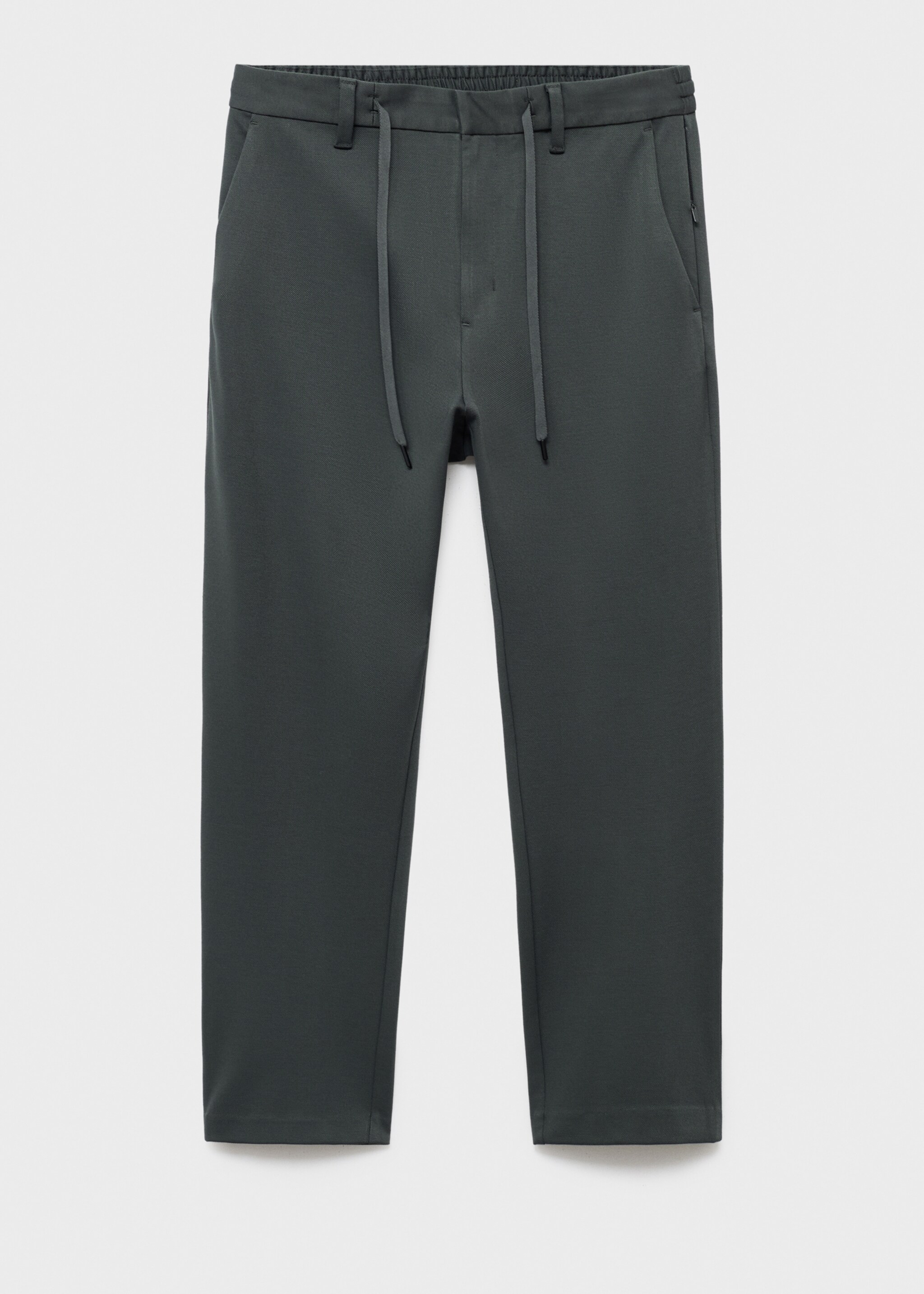 Stretch fabric slim-fit trousers with drawstring - Article without model, Dark Green. Ref: 17066326-00.