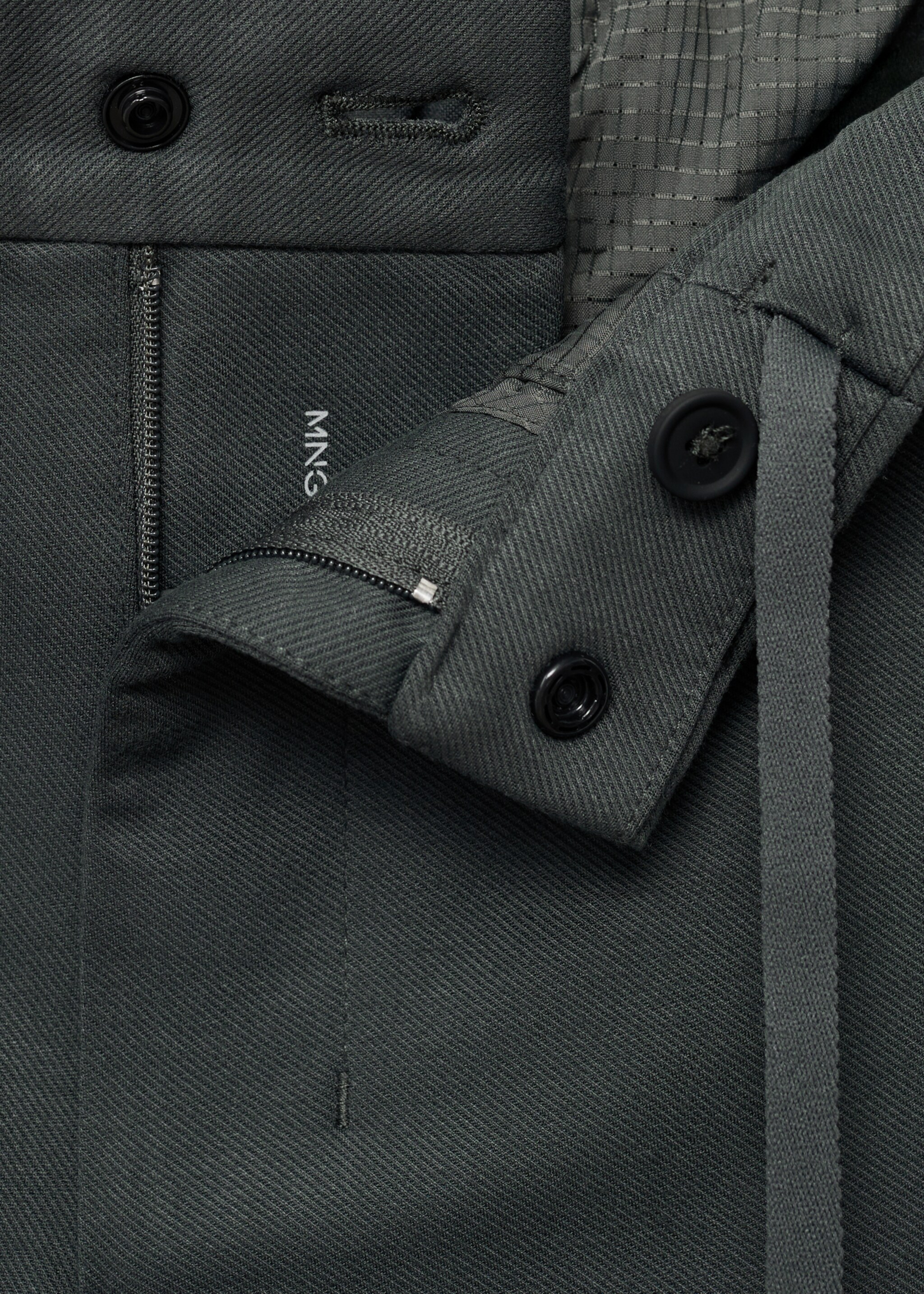 Stretch fabric slim-fit trousers with drawstring - Details of the article 8, Dark Green. Ref: 17066326-00.